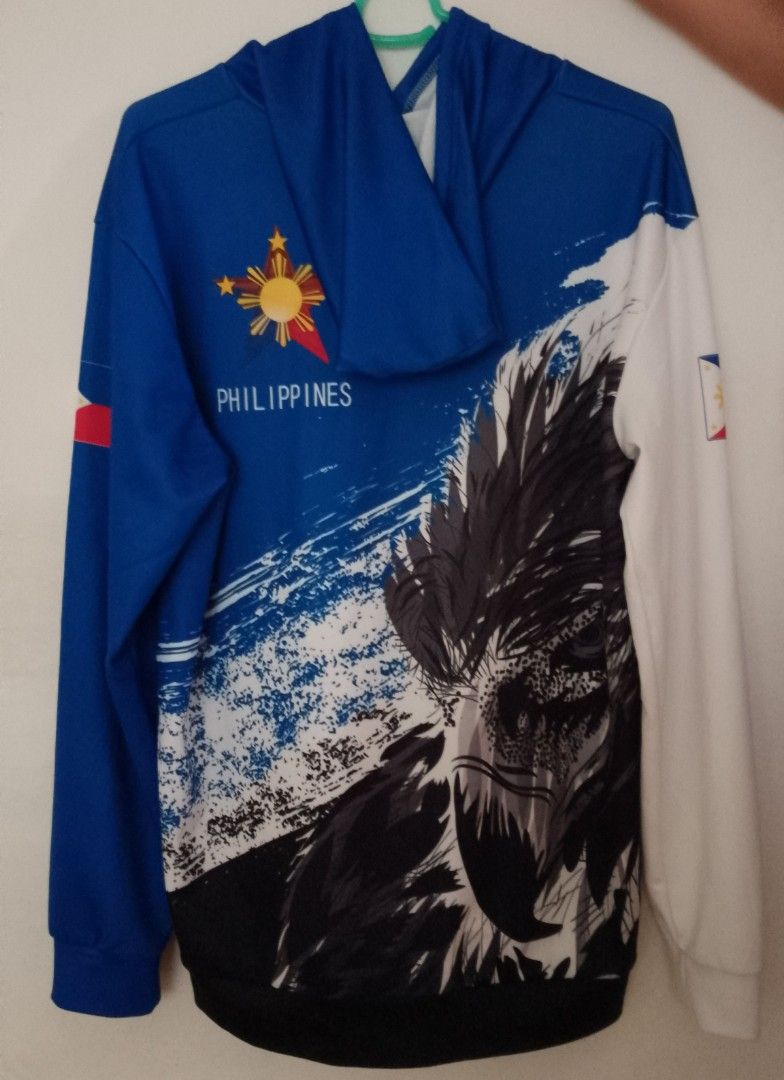 Philippine Eagle Flag Design Hoodie (Category: Hoodies) located in Binan City. Submitted by ollkorrect (Listing ID 1418110840, Image 2). Description: Used Philippine-themed graphic hoodie. This is a full-sublimation (3D subli) print item on lightweight polyester material. Unique Philippine Eagle and flag design. Great for casual wear. Pickup in Biñan area. Message if interested!.
