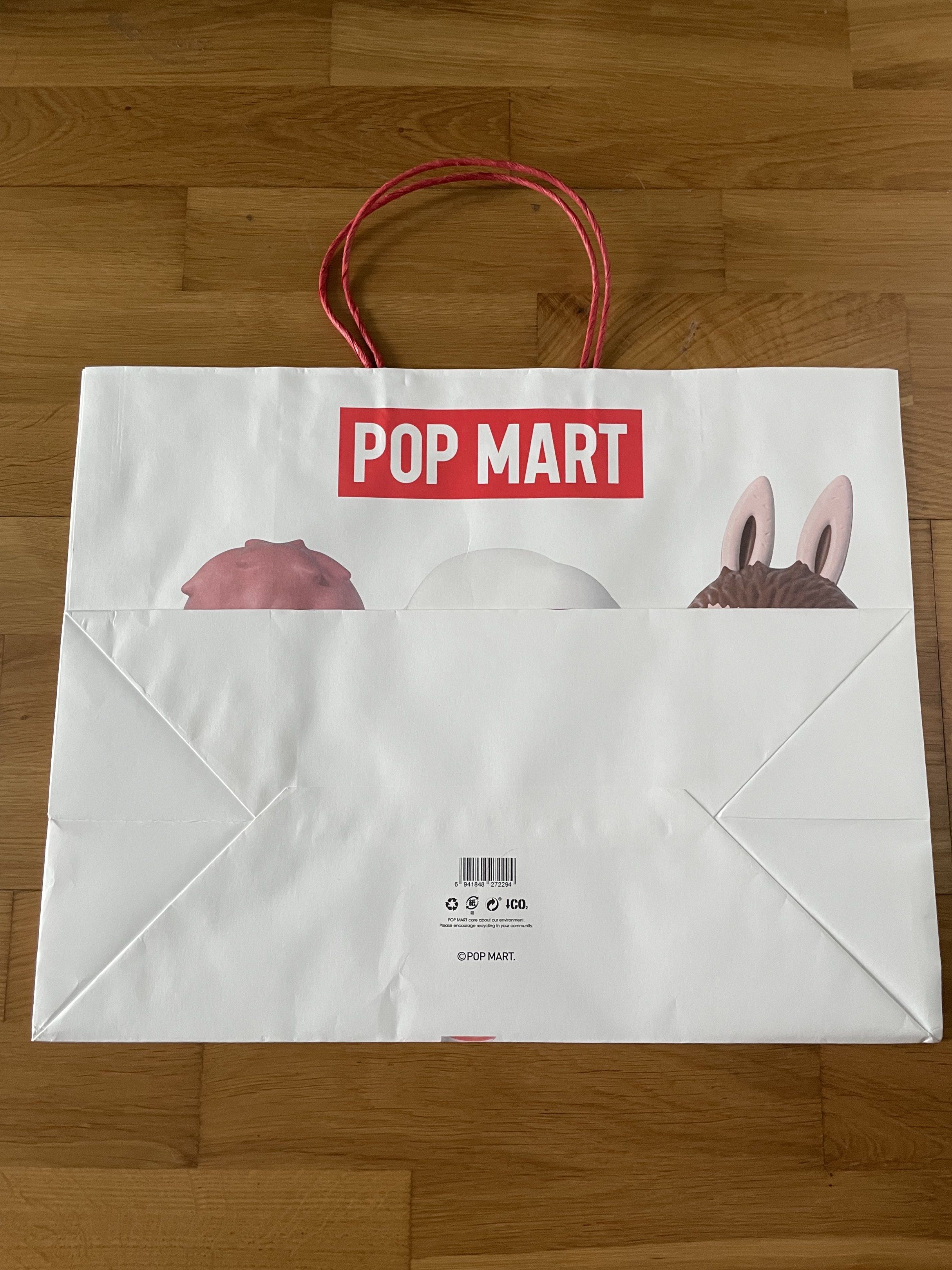 Popmart Paper Bag (Category: Tote Bags) located in Kuala Lumpur. Submitted by xxwwww (Listing ID 1418082077, Image 2). Description: 44.5cm x 21.5cm x 35cm.