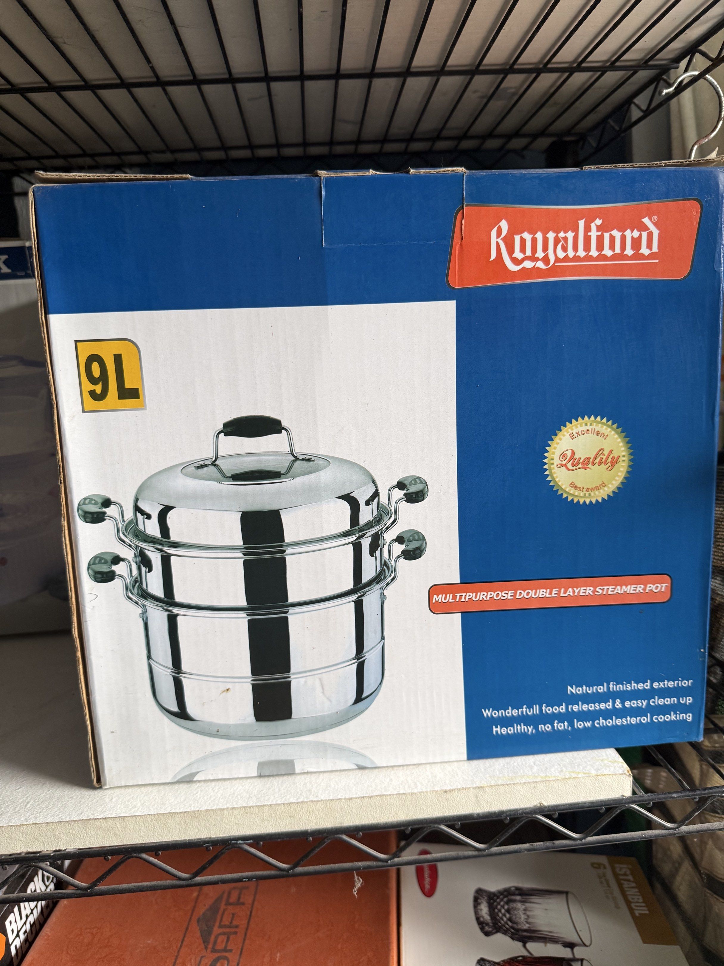 Royalford Multipurpose Double Layer Steamer Pot 9L (Category: Cookware & Accessories) located in Dasmarinas. Submitted by andrae03 (Listing ID 1418095070, Image 1). Description: Cook healthy meals with this Royalford 9L double-layer steamer pot! Compatible with various cooktops and easy to clean..