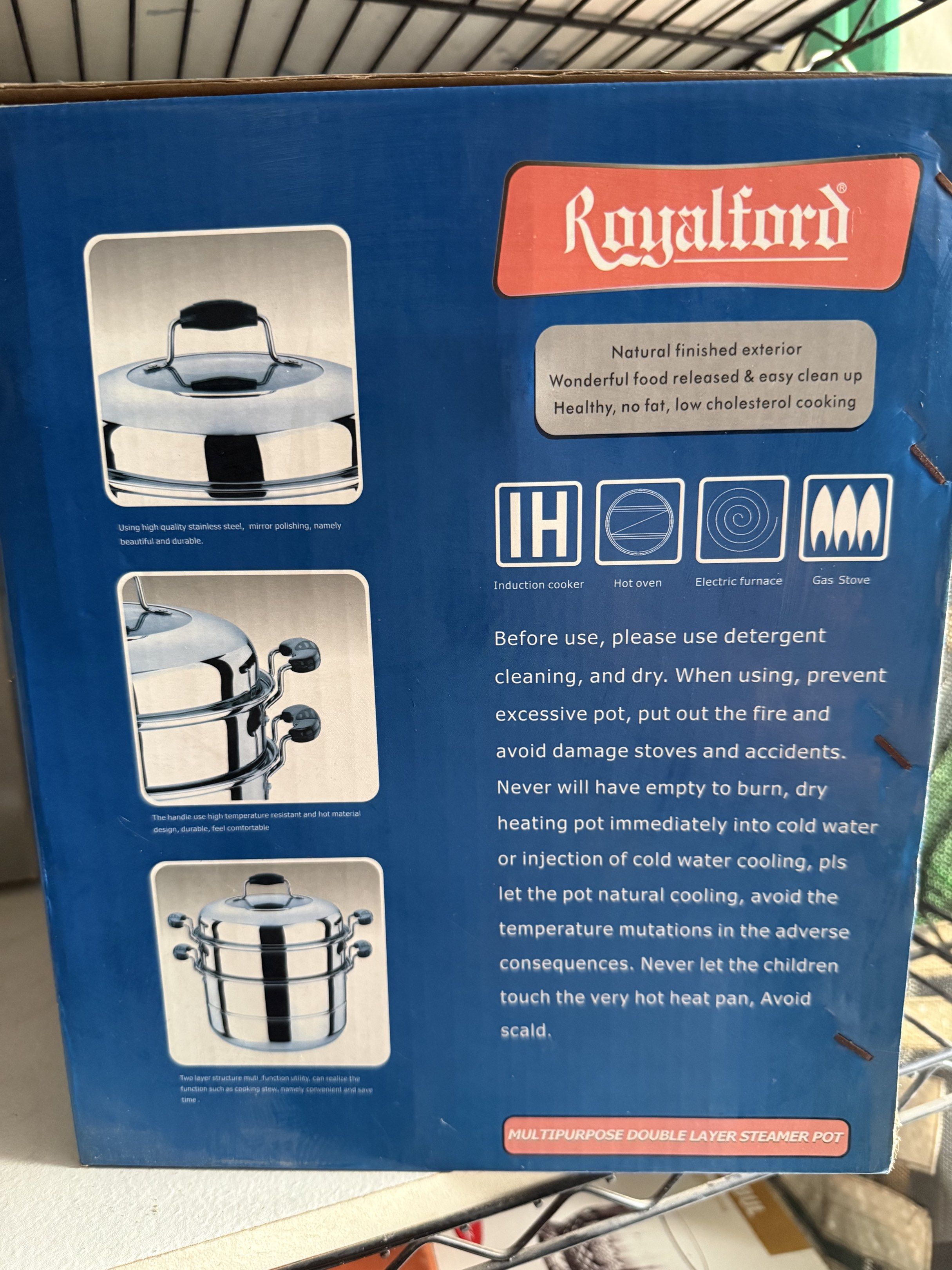 Royalford Multipurpose Double Layer Steamer Pot 9L (Category: Cookware & Accessories) located in Dasmarinas. Submitted by andrae03 (Listing ID 1418095070, Image 2). Description: Cook healthy meals with this Royalford 9L double-layer steamer pot! Compatible with various cooktops and easy to clean..