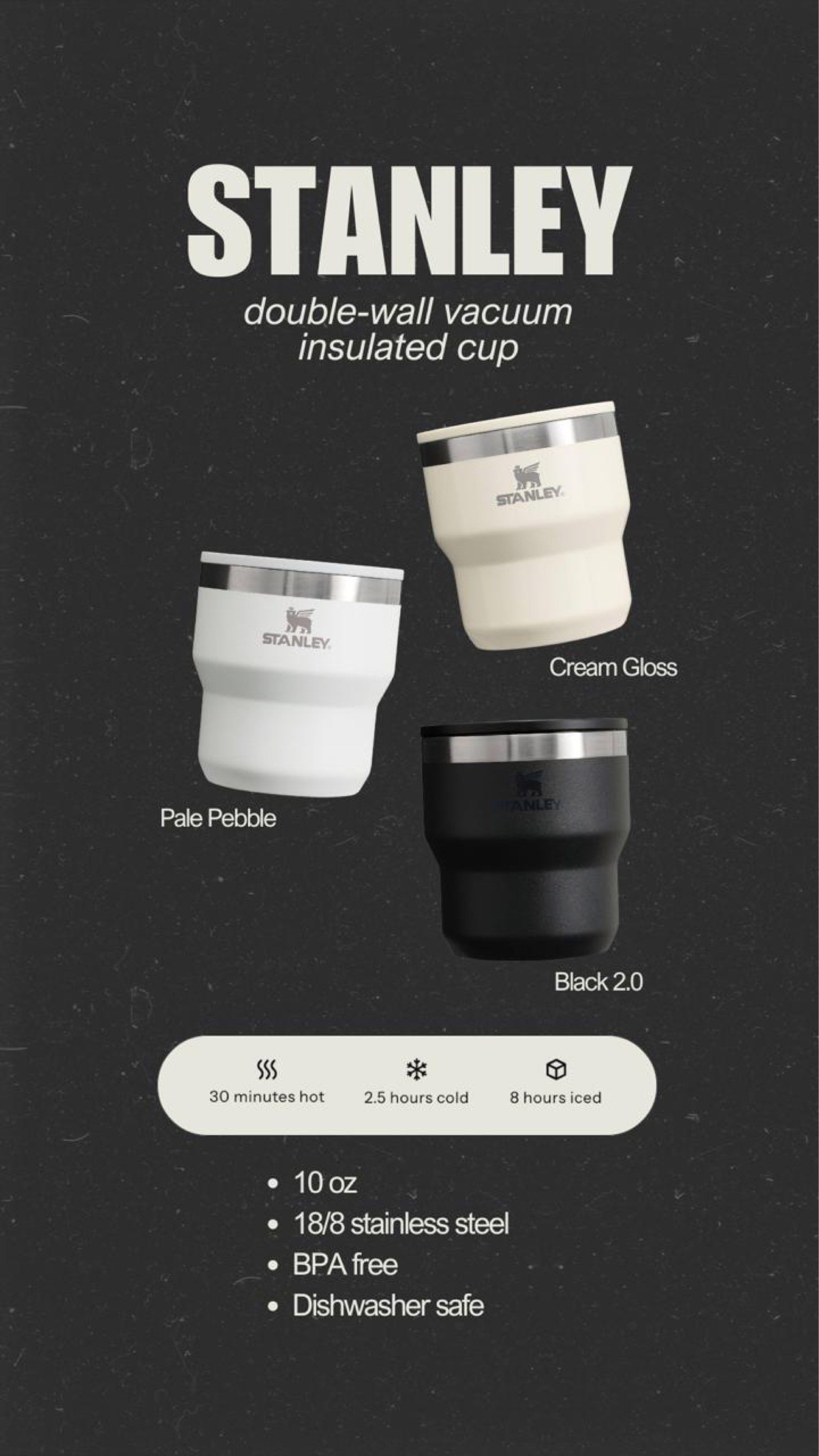 Stanley Double-Wall Vacuum Insulated Cup (Category: Water Bottles & Tumblers) located in Manila. Submitted by mang0stickyrice (Listing ID 1418185632, Image 1). Description: Perfect for coffee and matcha :) Cheaper due to cosmetic box damage. But actual product is fine :) .