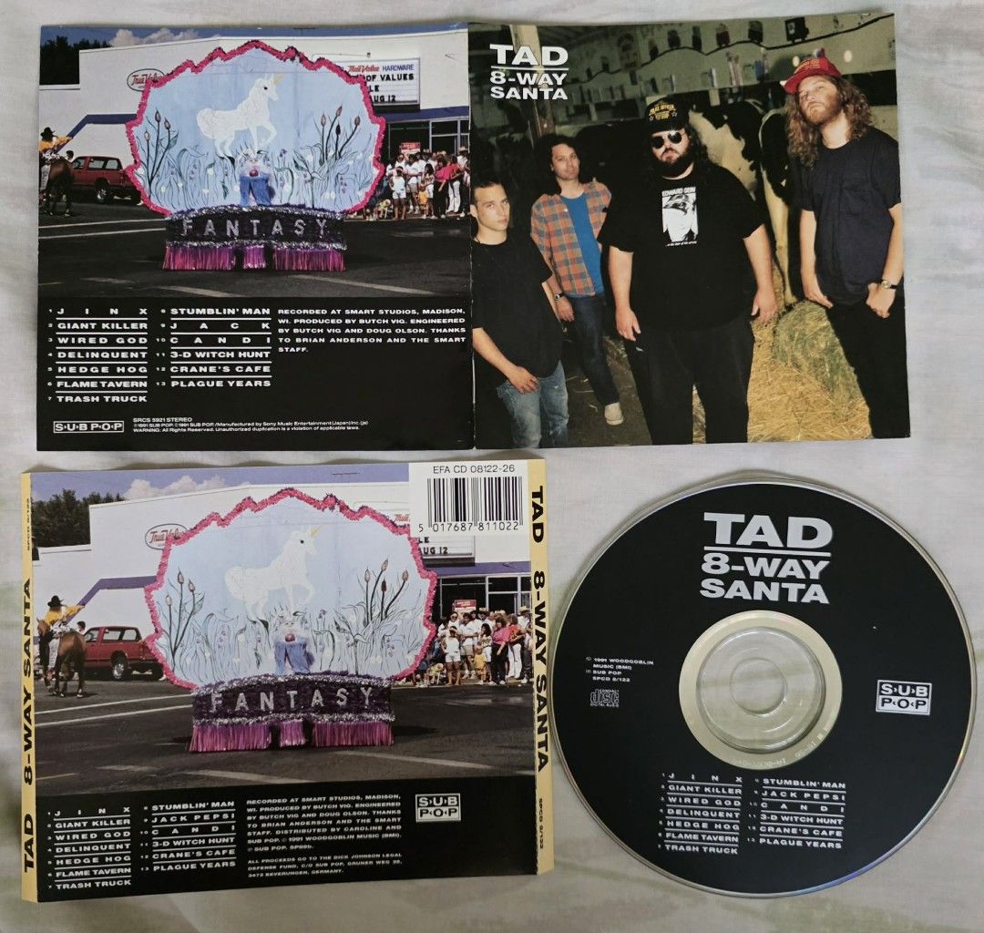 Tad - 8-Way Santa (Category: CDs & DVDs) located in Cebu City. Submitted by g_roshamboo (Listing ID 1418166327, Image 2). Description: Original CD of Tad's album "8-Way Santa". Includes the CD, the jewel case, and the booklet with lyrics. Features songs like "Giant Killer", "Wired God", and "Plague Years". The CD is from Sub Pop Records..