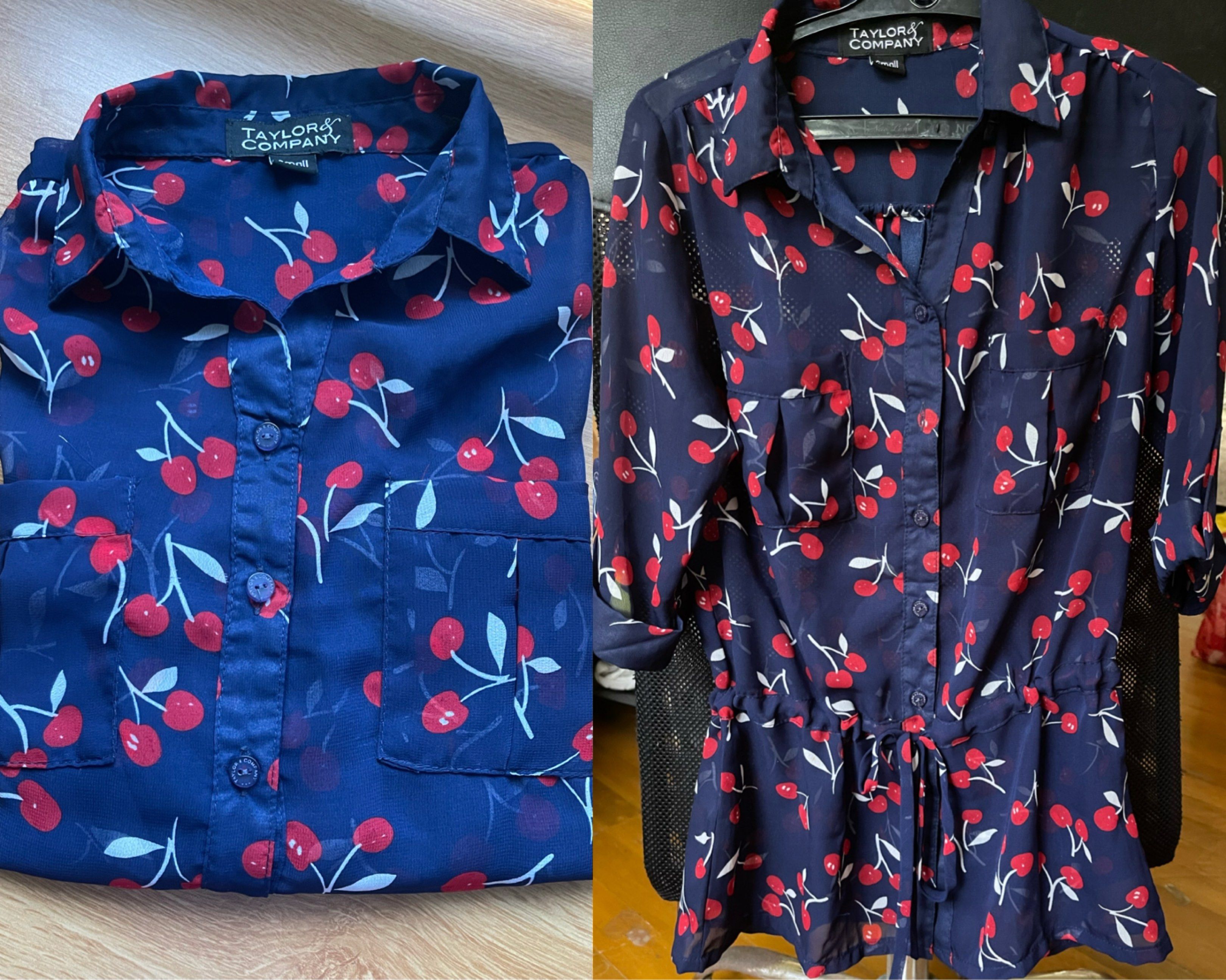 Taylor's Company Cherry Print Blouse - Small (Category: Blouses) located in Santa Cruz. Submitted by lilpurpleseven (Listing ID 1418021610, Image 2). Description: ‼️Bundle last price 4 blouses for only 399 NO FLAWS Sizes: XS to Medium. .