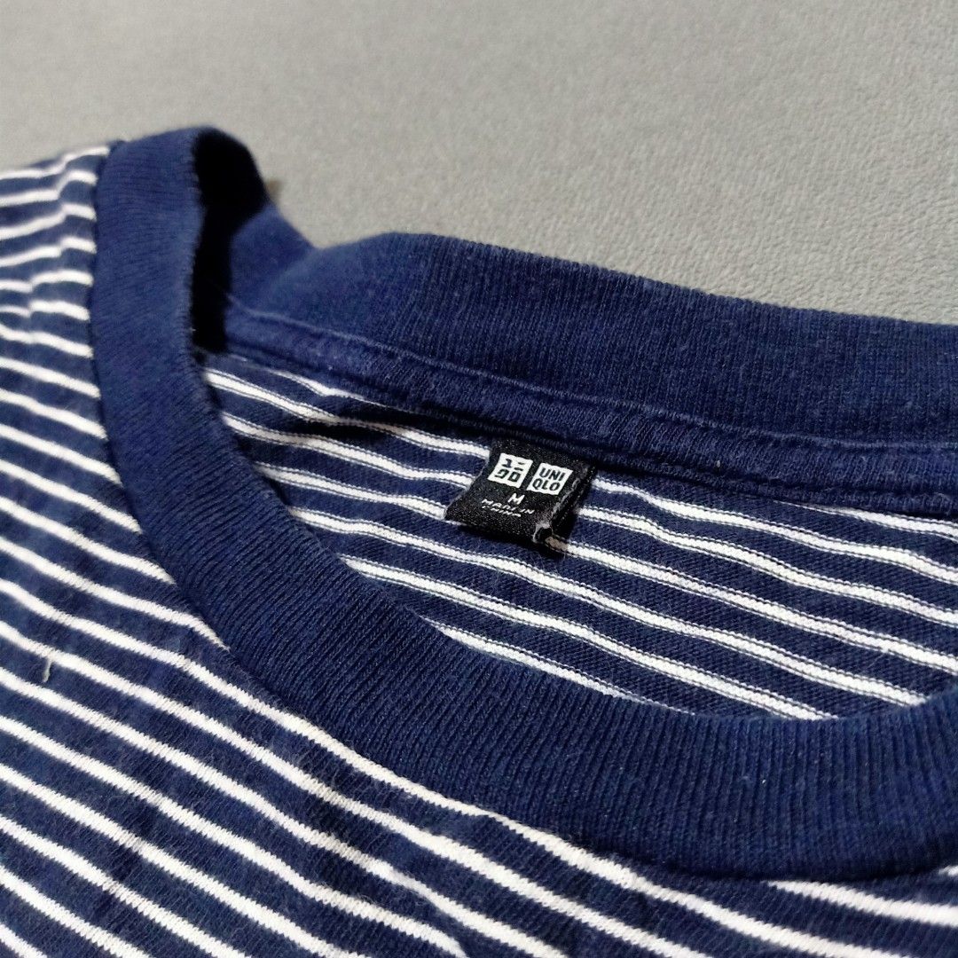 Uniqlo Striped T-shirt - Medium (Category: Shirts) located in San Jose. Submitted by gemhavenxx (Listing ID 1418139809, Image 2). Description: - Uniqlo striped cropped t-shirt - Navy blue collar and stripes - Made of 100% cotton - Size: Medium (bust 80-86cm) - Short sleeves - Round neckline - Casual and comfortable.