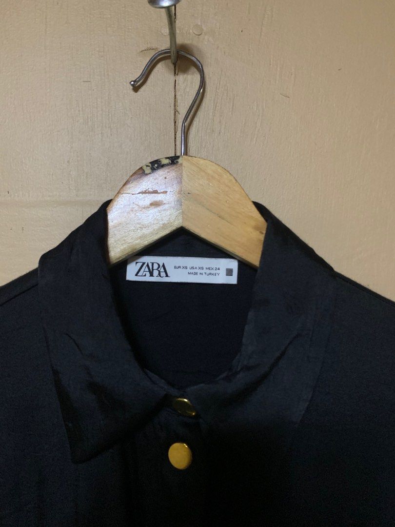 Zara black satin effect overshirt with a drawstring waist (Category: Others Tops) located in Bislig. Submitted by styleeee (Listing ID 1418077161, Image 3). Description: size xs on tag .