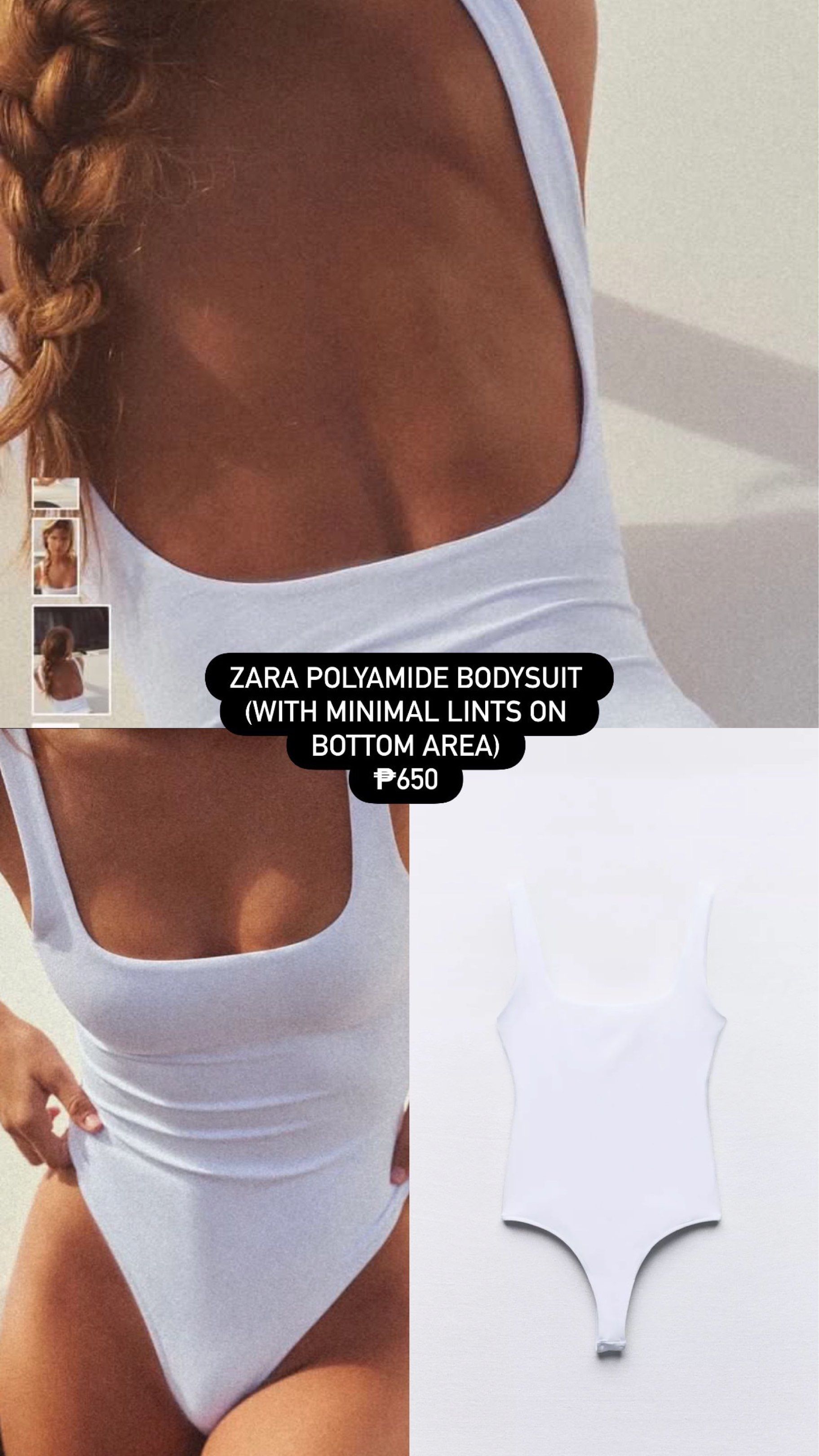 Zara bodysuit (Category: Sleeveless) located in Davao. Submitted by audstuff (Listing ID 1418061273, Image 1). Description: Auth zara still on the app for around ₱1,195 Slight lints on the bottom area but unseen when worn.