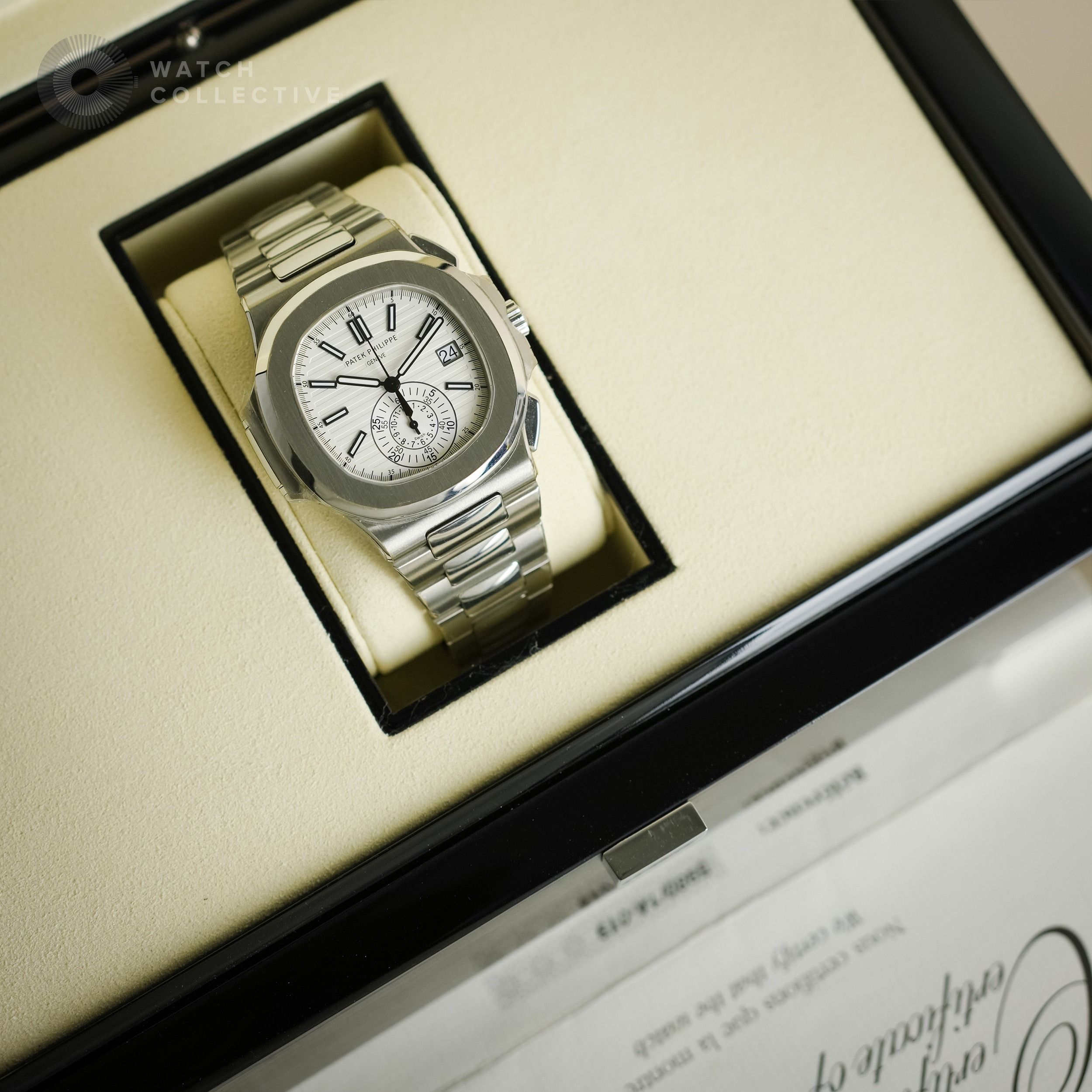 📦COMPLETE SET with stickers📝 Patek Philippe Nautilus Chronograph Stainless Steel 40.5mm Automatic 5980/1A-019 (Category: Watches) located in Singapore. Submitted by watchcollective (Listing ID 1418268117, Image 1). Description: Patek Philippe Nautilus Chronograph Stainless Steel 40.5mm Automatic Reference Number: 5980/1A-019 Condition: Lightly Used Comes with: Complete Set Size: 40.5mm Case Material: Stainless Steel Strap Material: Stainless St