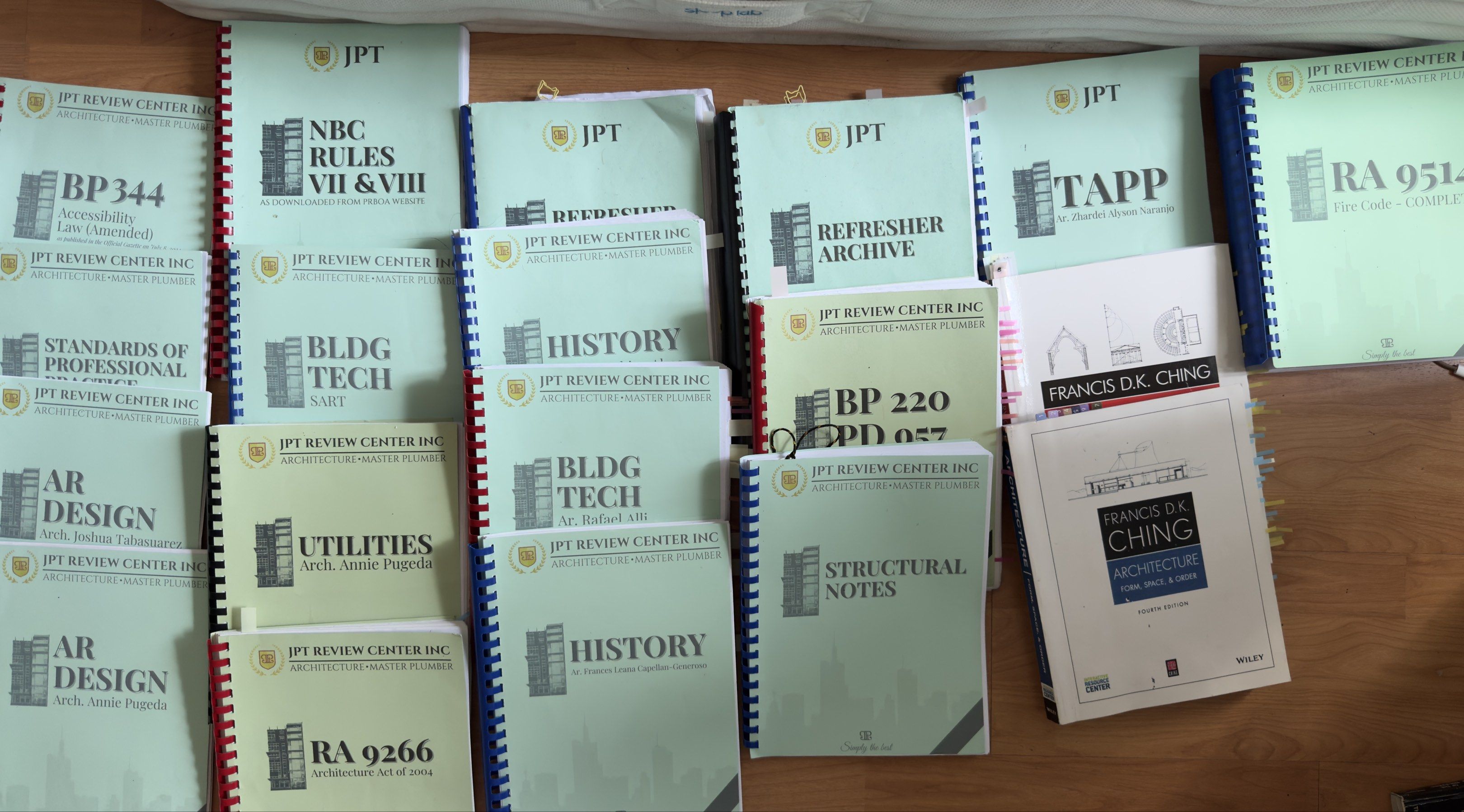 ALE Review Materials (Category: Textbooks) located in Manila. Submitted by clarisse12 (Listing ID 1418338436, Image 1). Description: Review Books - 3500 -BP 344 -SPP Doc -Ar Design (Ar Annie and Ar Joshua) - NBC Rule 7&8 (without tabs and highlights) - Bldg Tech (questionnaires) -Utilities -Ra 9266 - History -Bldg Tech (Ar Ali) - History(Ar. frances and Ar Josephine) - BP 220 and PD 957 - Structural Notes - TAPP - RA 9514 -Form, Space, Order DK C