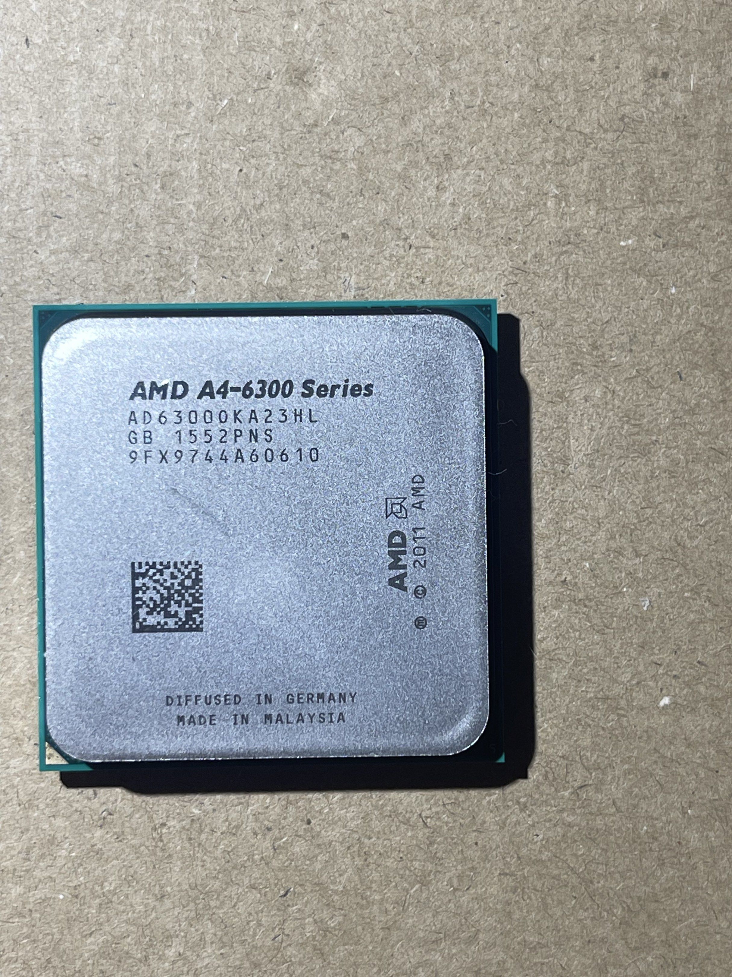 AMD A4-6300 Series Processor with Cooler (Category: Computer Parts) located in Dasmarinas. Submitted by stuffromydesk (Listing ID 1418287938, Image 2). Description: No longer in use. Bought second-hand in 2021. Only used for browsing and POS system. No box. DM for more images or videos. I've recorded while testing the unit. Type: CPU / Microprocessor Family: AMD A4-Series Model number: A4-6300 Socket: AMD Socket FM2 Codename: Richland Memory Supp