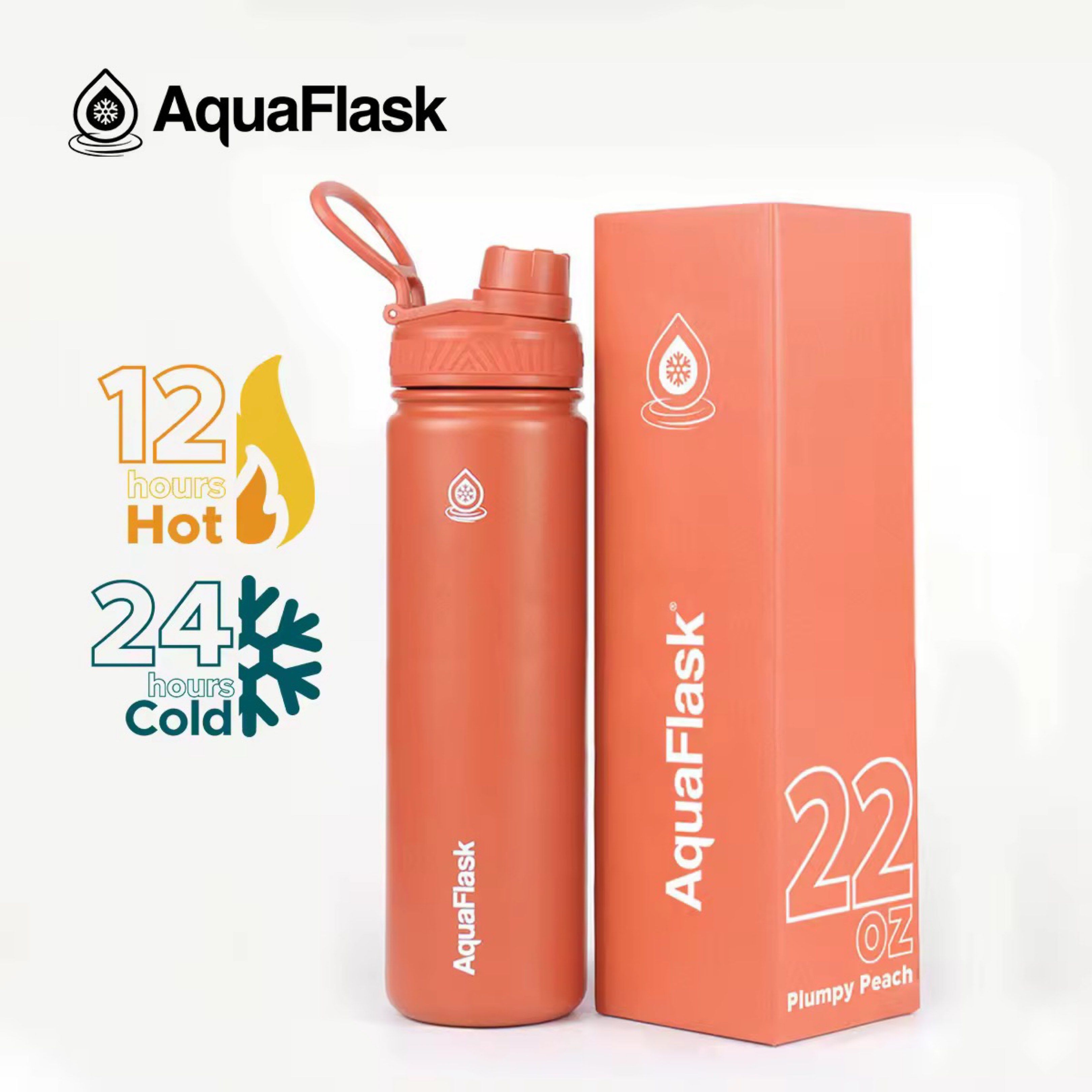 AquaFlask 22oz Plumpy Peach Water Bottle Tumbler Jug (Category: Water Bottles & Tumblers) located in Quezon City. Submitted by habits.mnl (Listing ID 1418256708, Image 1). Description: No more box - AquaFlask water bottle - 22oz capacity - Plumpy Peach color - Keeps drinks hot for 12 hours, cold for 24 hours - Includes a convenient handle - Perfect for everyday use.