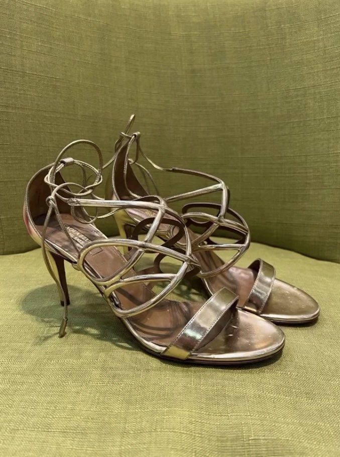 Aquazzura Pumps (Size 38) (Category: Sneakers & Footwear) located in Mandaluyong City. Submitted by prebyh (Listing ID 1418252044, Image 1). Description: Aquazzura pumps! - Size: 38 (23.8-24cm) - Strappy design with Metallic finish - Ideal for special occasions or adding glamour. Perfect for that Ibiza outfit vibe! rfs: helping my mom sell this! Aquazzura goes about $1000+ so price is a steal. 100% guaranteed authentic. I don’t use or sell fake s