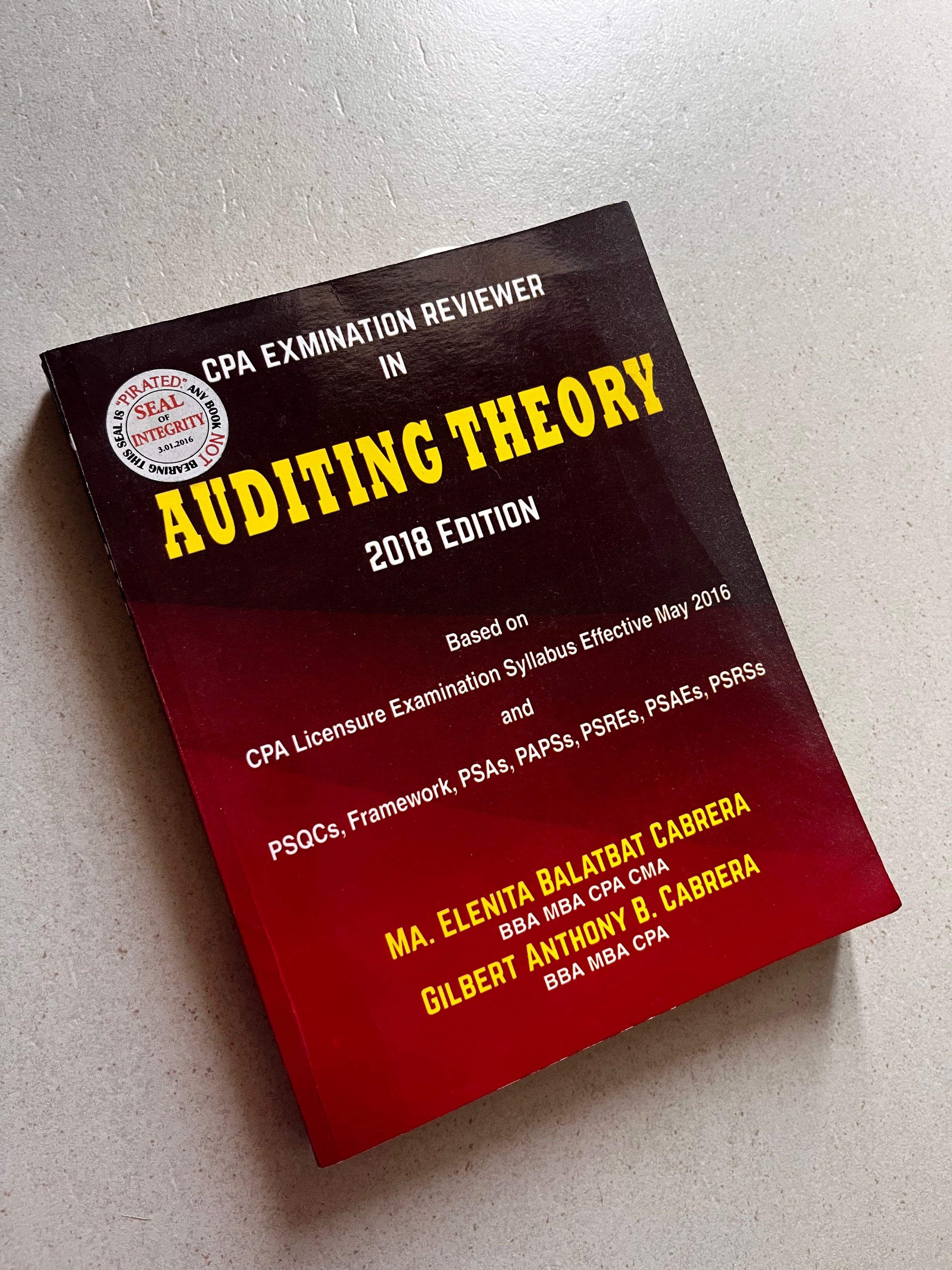 Auditing Theory by Cabrera (2018 Edition) (Category: Textbooks) located in Santa Rosa. Submitted by blancrealm (Listing ID 1418301130, Image 1). Description: - Has minimal pencil markings.