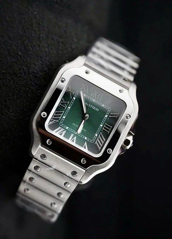 Cartier Santos Medium “Green” (Category: Men's Watches) located in Manila. Submitted by watchguyph (Listing ID 1418276351, Image 1). Description: 428k only Rare Cartier Santos Medium Green 36mm Full set Condition 9.9/10 Under warranty until 2030 Pm for inquiries.
