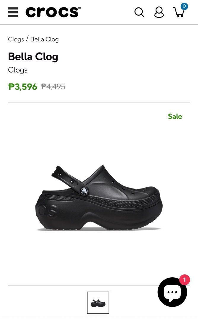 Crocs Bella Clog Black (Category: Slippers and slides) located in Quezon City. Submitted by declutterw_v (Listing ID 1418370436, Image 1). Description: - Authentic Crocs Bella Clog - Color: Black - Features platform sole - Includes Crocs logo - With original tag - Size: M4/W6 - Condition: New and unworn.