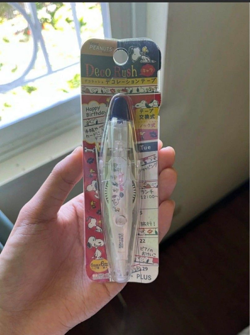 Deco Rush Correction Tape - Peanuts decoration tape (Category: Craft Supplies & Tools) located in Pasig City. Submitted by hazelscollectibles (Listing ID 1418391804, Image 1). Description: - Peanuts Deco Rush correction tape - Decorative tape function - Features a Peanuts design - Comes in original packaging - Packaging includes Japanese text - Price: ¥432.