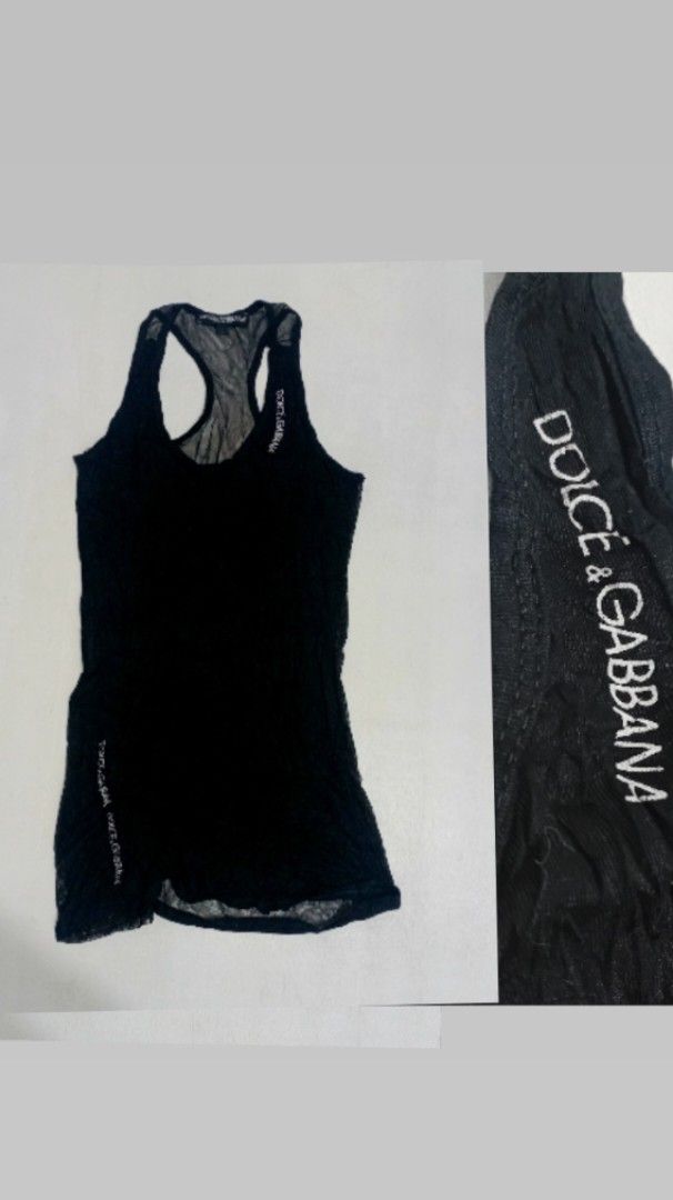Dolce & Gabbana Black Tank Top (Category: Luxury Apparel) located in Navotas City. Submitted by riyuwi (Listing ID 1418398639, Image 1). Description: PreOWNED LIKENEW Lightly Used D& G WOMANS TANK TOPS BLACK Size Small -Medium Sheer at the back Embroidee logo Stretch Good Condition 9/10.