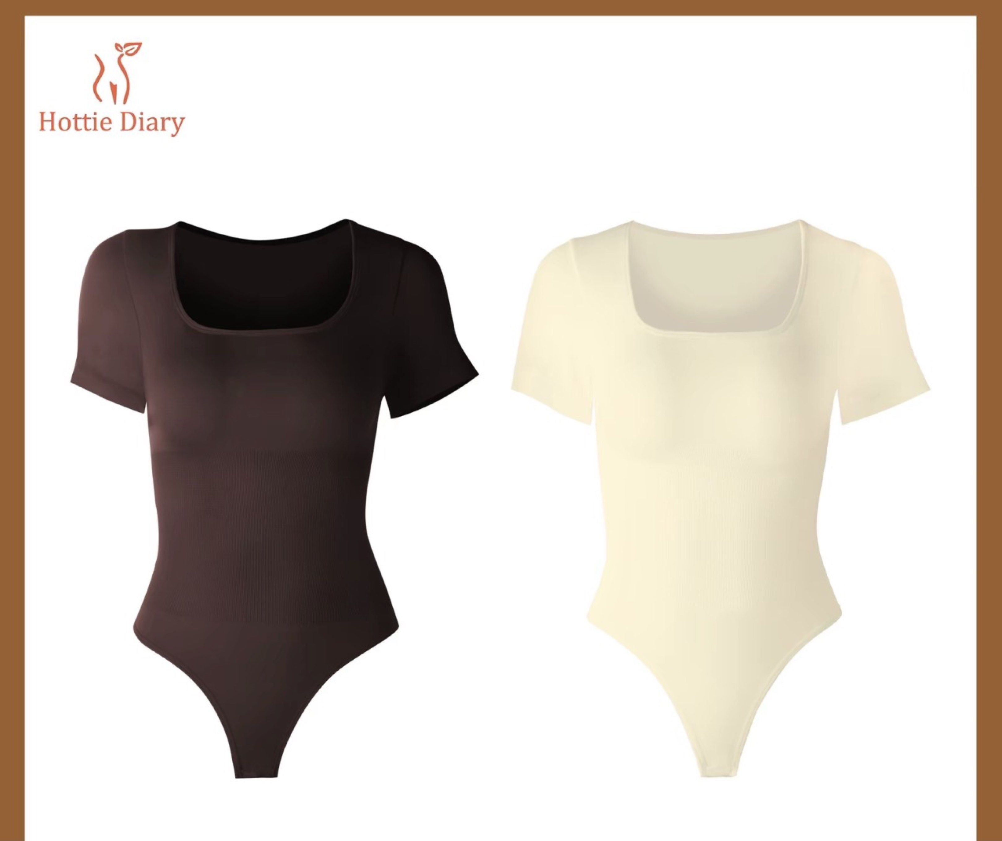 Hottie Diary - Short sleeve bodysuit (Category: Blouses) located in Pasig City. Submitted by your.hooman (Listing ID 1418389256, Image 1). Description: Rfs: Never worn. Brown& Beige (150 for the 2 item) L/XL Lala/J&T only.