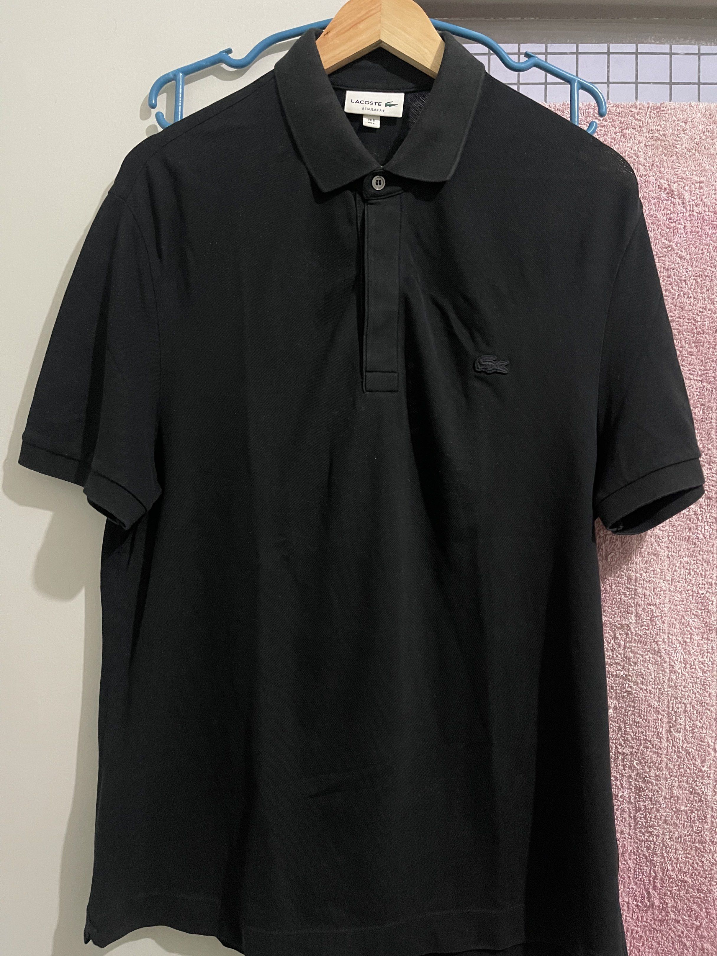 Lacoste Monotone Polo Shirt Large (Category: Tshirts & Polo Shirts ) located in Batangas. Submitted by jomajomastuff (Listing ID 1418315904, Image 1). Description: FOR SALE ‼️‼️‼️ Lacoste Polo shirt Monotone (Black) Size large on tag, regular fit 100% authentic 28 length, 21 width Excellent condition Color rate 9.5/10 Color may vary due to camera and lighting No issue: need wash lang kasi na stock pero overall black na black ₱1400 Lima Batangas L