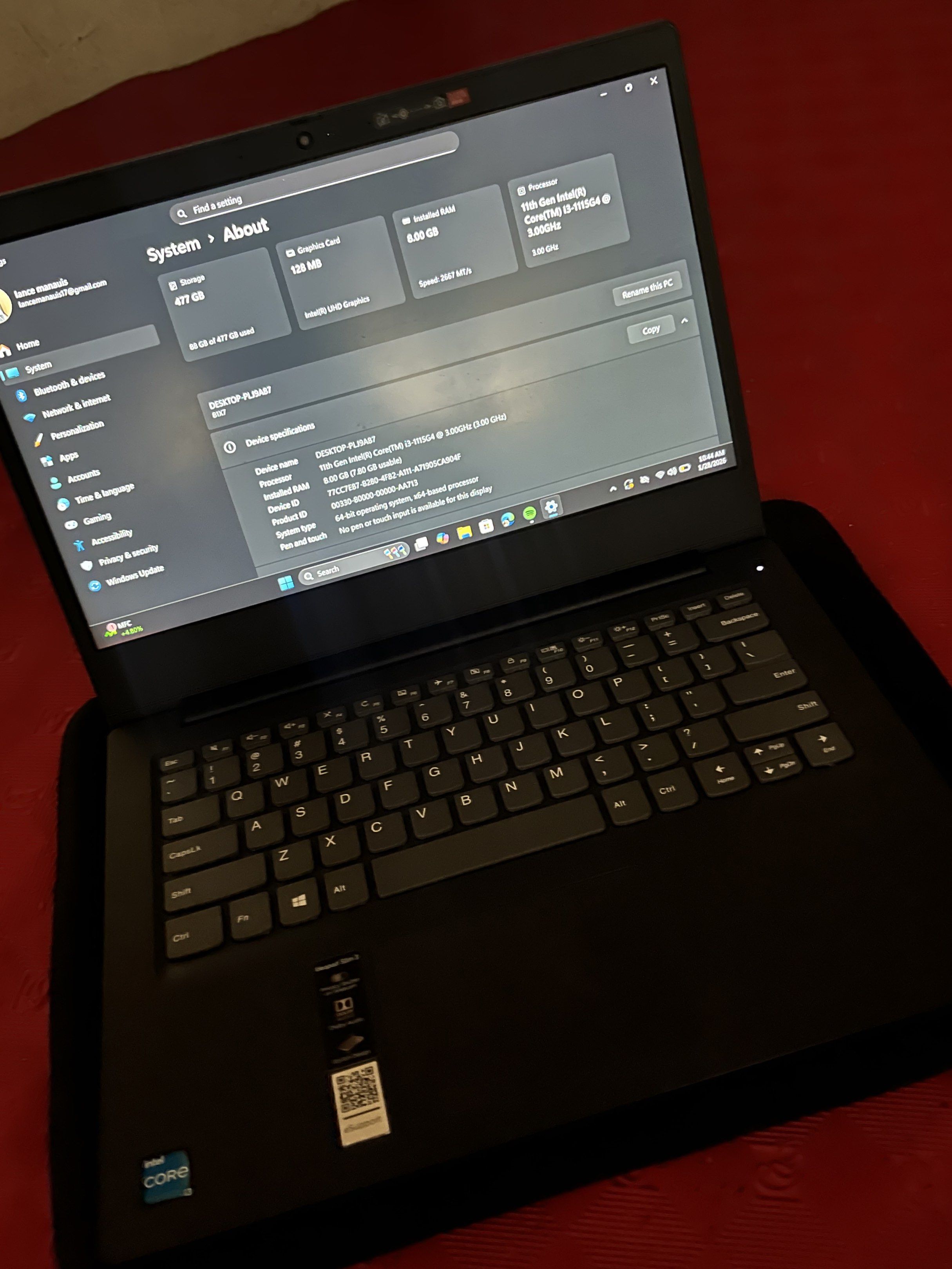 Lenovo Laptop Intel Core i3 11th Gen (Category: Laptops & Notebooks) located in Marikina City. Submitted by _b.luvv (Listing ID 1418233228, Image 1). Description: LENOVO INTEL CORE i3 Windows 11 Home (ready for school and apps) INCLUSION: Bag Laptop Cover Portable Foldable Stance laptop Wireless Mouse 100% Good condition 100% No History of repair 100% No Issue - Lenovo Laptop - Intel Core i3 11th Gen Processor - 8GB RAM - 477GB Storage - Intel UH
