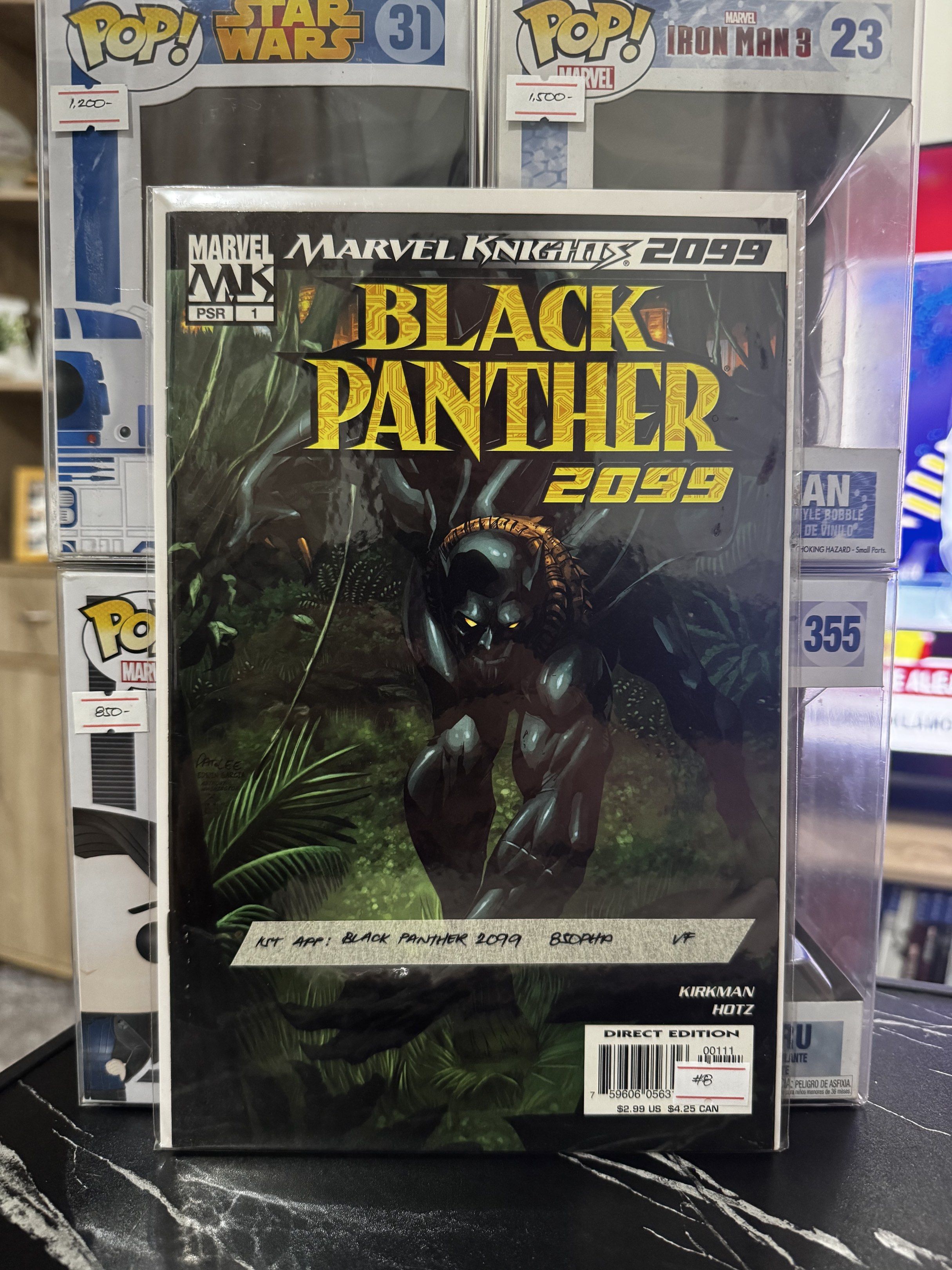 Marvel Knights 2099 Black Panther #1 Comic Book (Category: Comics & Manga) located in Pateros City. Submitted by lacasadekartonph (Listing ID 1418311850, Image 1). Description: - Marvel Knights 2099 Black Panther #1 comic book - Features Black Panther 2099 - Published by Marvel Comics - Direct Edition - Written by Kirkman and Hotz - Comes in a protective sleeve - Price tag: $2.99 US / $4.25 CAN.