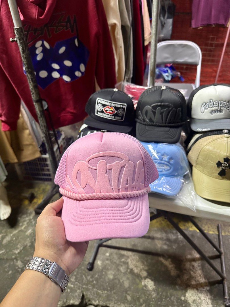 Pink Trucker Cap (Category: Caps & Hats) located in Cavite. Submitted by teamhd (Listing ID 1418290501, Image 1). Description: - Light pink trucker cap - Rope detail on brim - Raised design on front - Mesh back - Curved brim.