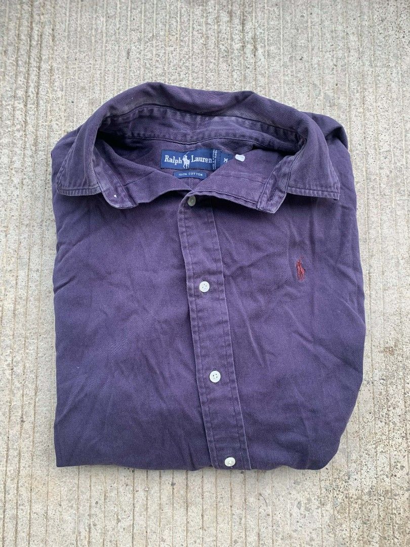 Ralph Lauren Purple long sleeve (Category: Tshirts & Polo Shirts ) located in San Jose. Submitted by thriftsja (Listing ID 1418308486, Image 1). Description: - Ralph Lauren Long sleeve - Color: Purple - Size: M - Features: Button-down front, red logo - Material: Cotton - Style: Long sleeve with collar.