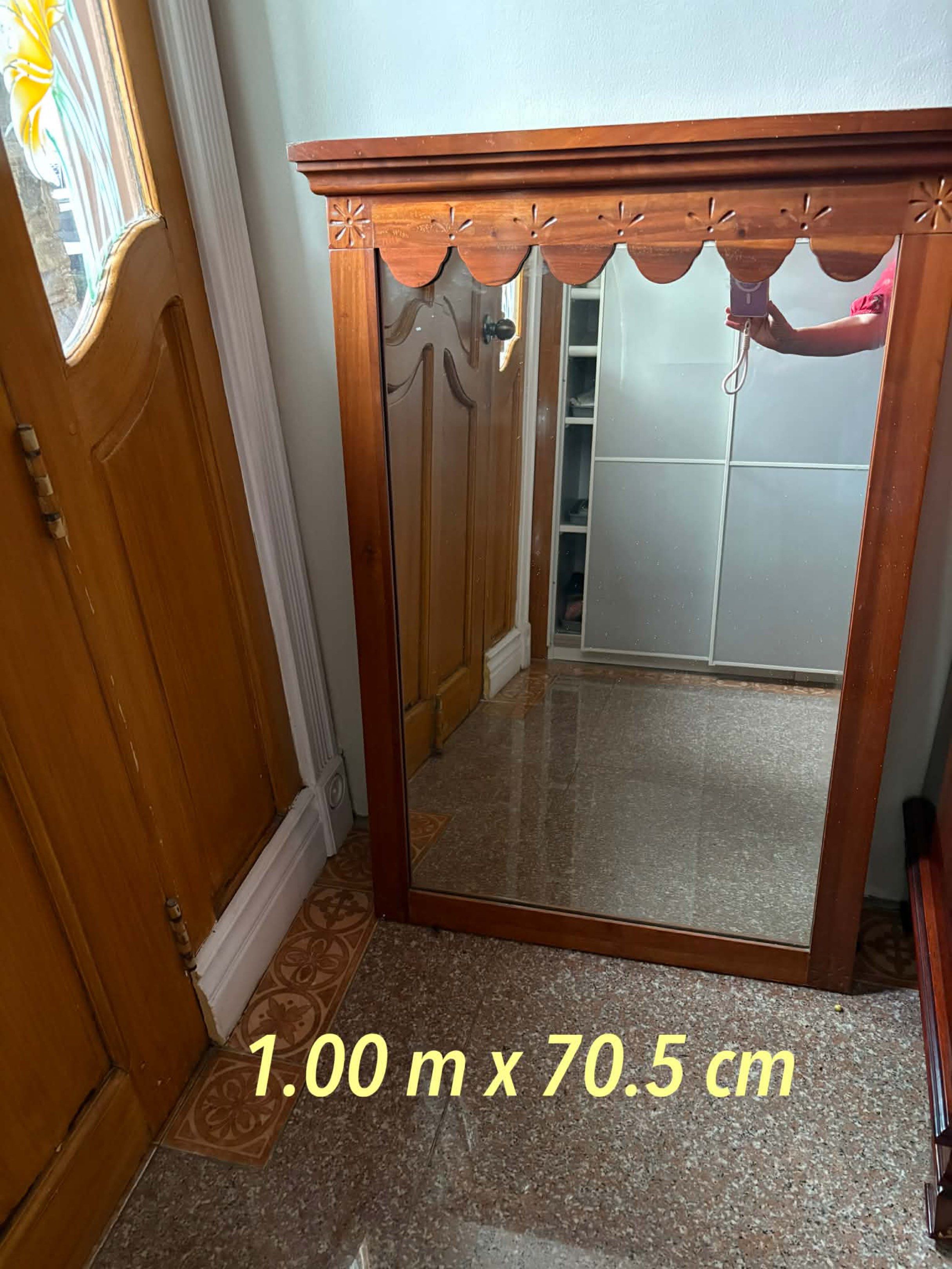Real Wood Framed Mirror (Category: Mirrors) located in Las Pinas. Submitted by jedeveraa (Listing ID 1418344296, Image 1). Description: FOR SALE REAL WOOD FRAMED MIRROR 1meter x 70.5cm issues are seen on the given photos. RFS: DECLUTTER.