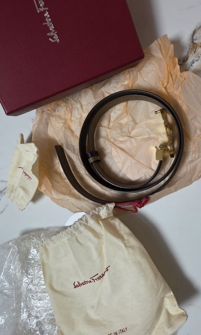 Salvatore Ferragamo Reversible belt (Category: Luxury Accessories) located in Quezon City. Submitted by myprelovedfindsph (Listing ID 1418241245, Image 2). Description: Almost new SF reversible belt - Black/Taupe color. Used twice only. 102cm/40in Complete inclusions.. dustbags plus box and paper bag..