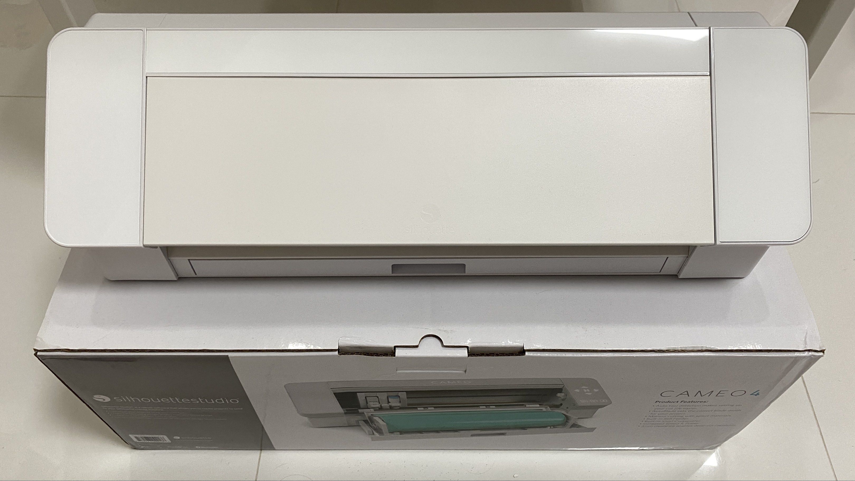 Silhouette Cameo 4 Cutting Machine (Category: Craft Supplies & Tools) located in Tagum. Submitted by shelvedthings (Listing ID 1418359388, Image 1). Description: 🏷️ 50% off shipping fee - Includes original box but without the styrofoam and other plastics; will try to pack it safely inside and out. - with free sticker paper, photo paper, and cutting mat location: tagum, davao mode of payment: gcash mode of delivery: j&t T&C: • Please transact pol