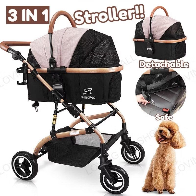 SKISOPGO 3-in-1 Pet Stroller (Category: Homes & Other Pet Accessories) located in Manila. Submitted by loveditemsbyj (Listing ID 1418231833, Image 2). Description: SKISOPGO pet stroller is suitable for medium dogs. It features a detachable carrier and is safe for your pet. The carrier interior dimensions are 26"(L) x 13"(W) x 9"(H). The stroller has a weight capacity of 40lbs. It folds for easy storage and transport. The stroller is designed with