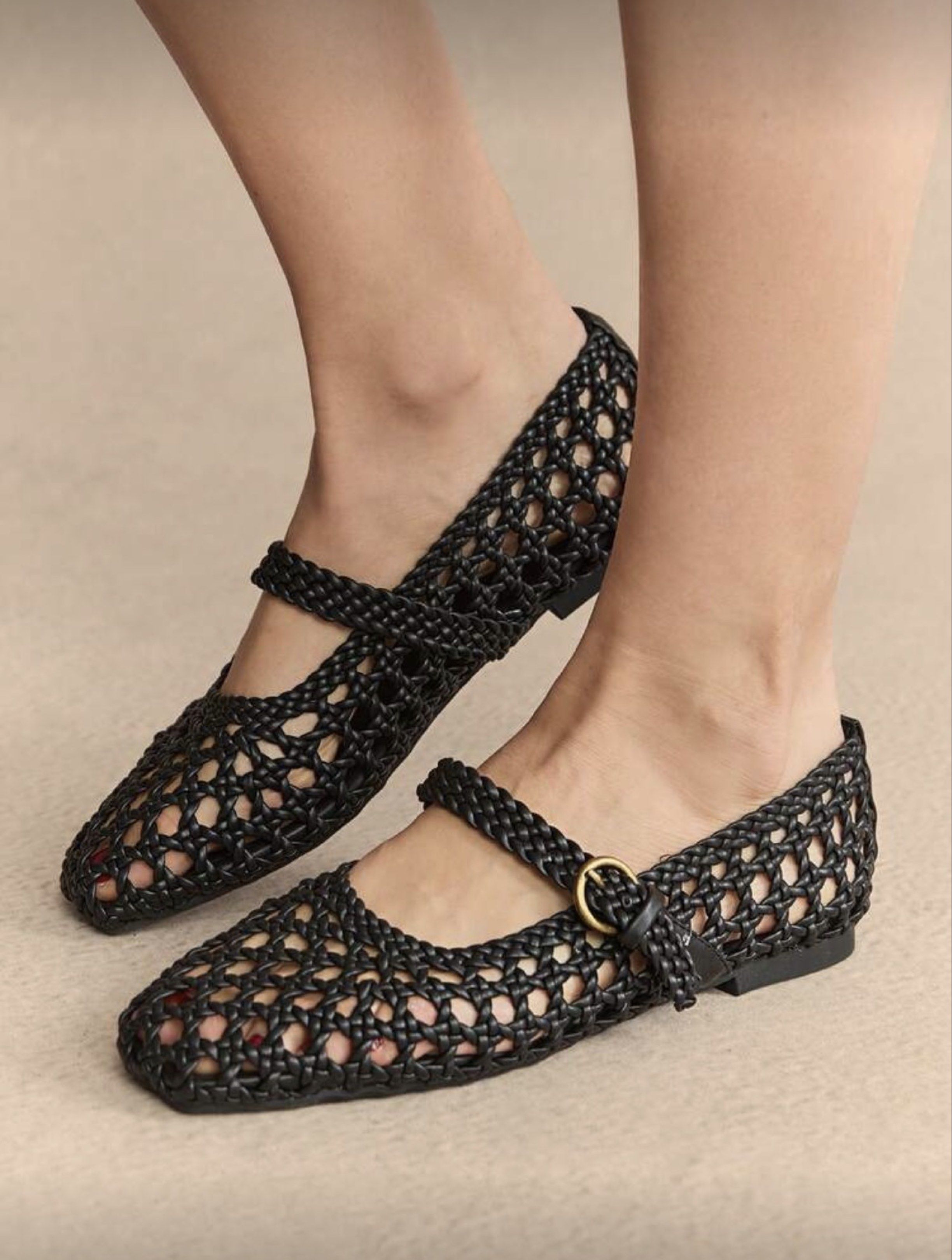 Black Woven Mary Jane Sandals (Category: Flats & Sandals) located in Pasig City. Submitted by kathB (Listing ID 1418481618, Image 3). Description: Black woven Mary Jane sandals in size 40 with a square toe, flat sole, adjustable buckle closure, and woven material. Used twice and still in like new condition. Letting these go as part of a declutter after a bit of impulse shoe shopping. 🥲.