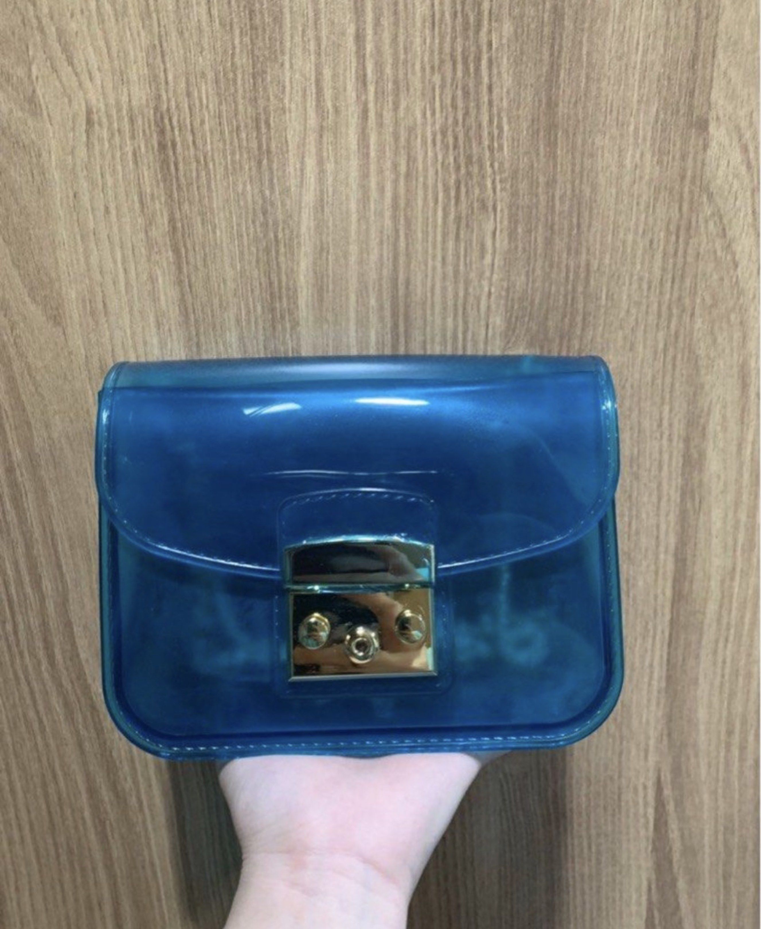 Blue Jelly Handbag with Gold Chain (Category: Luxury Bags & Wallets) located in Caloocan City. Submitted by tang.930 (Listing ID 1418566592, Image 2). Description: bought it from Rustans.