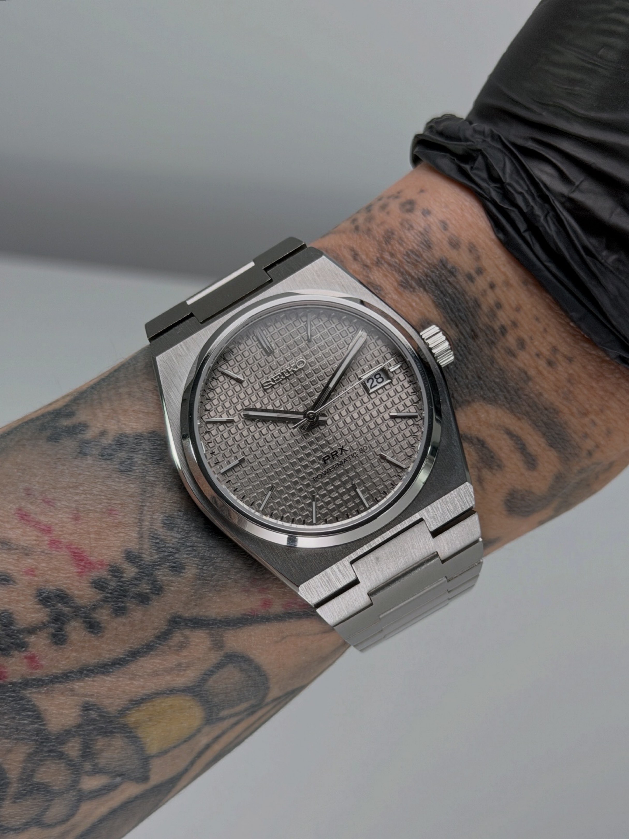 Custom Seiko Mod 40mm Grey Waffle PRX Automatic Watch, Men's Fashion ...