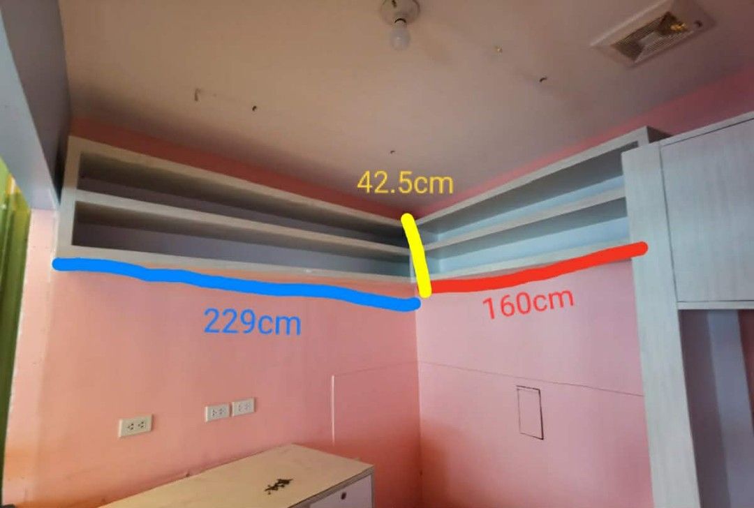 Custom Wall Shelves (Category: Shelves, Cabinets & Racks) located in San Juan City. Submitted by onlinecabinet (Listing ID 1418448917, Image 2). Description: CUSTOM WALL SHELVES - Used in cafe that closed already - Used but still in good condition - 2pcs that can be connected (irregular shape) Pickup Location: San Juan Courier c/o buyer.