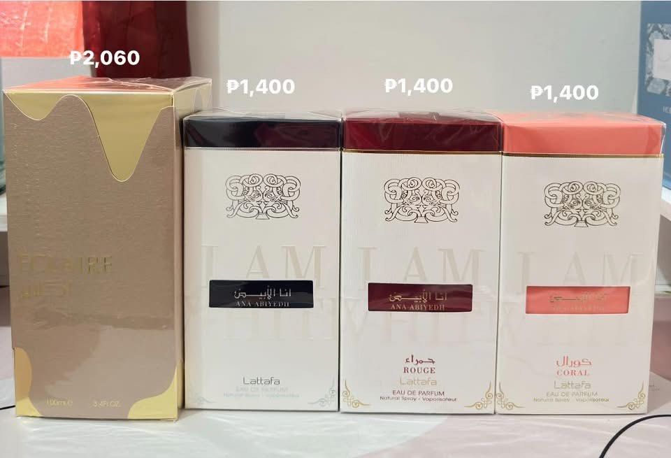 Eclaire Lataffa, Anna Abiyedh (Category: Fragrance & Deodorants) located in Quezon City. Submitted by ysiocoxx (Listing ID 1418569631, Image 1). Description: Limited Offer Valentines Day Sale Authentic Money back if fake! •Eclaire- ₱2,060 •Anna Abiyedh Rouge - ₱1,400 •Anna Abiyedh Coral- ₱1,400 •Anna Abiyedh White- ₱1,400 .