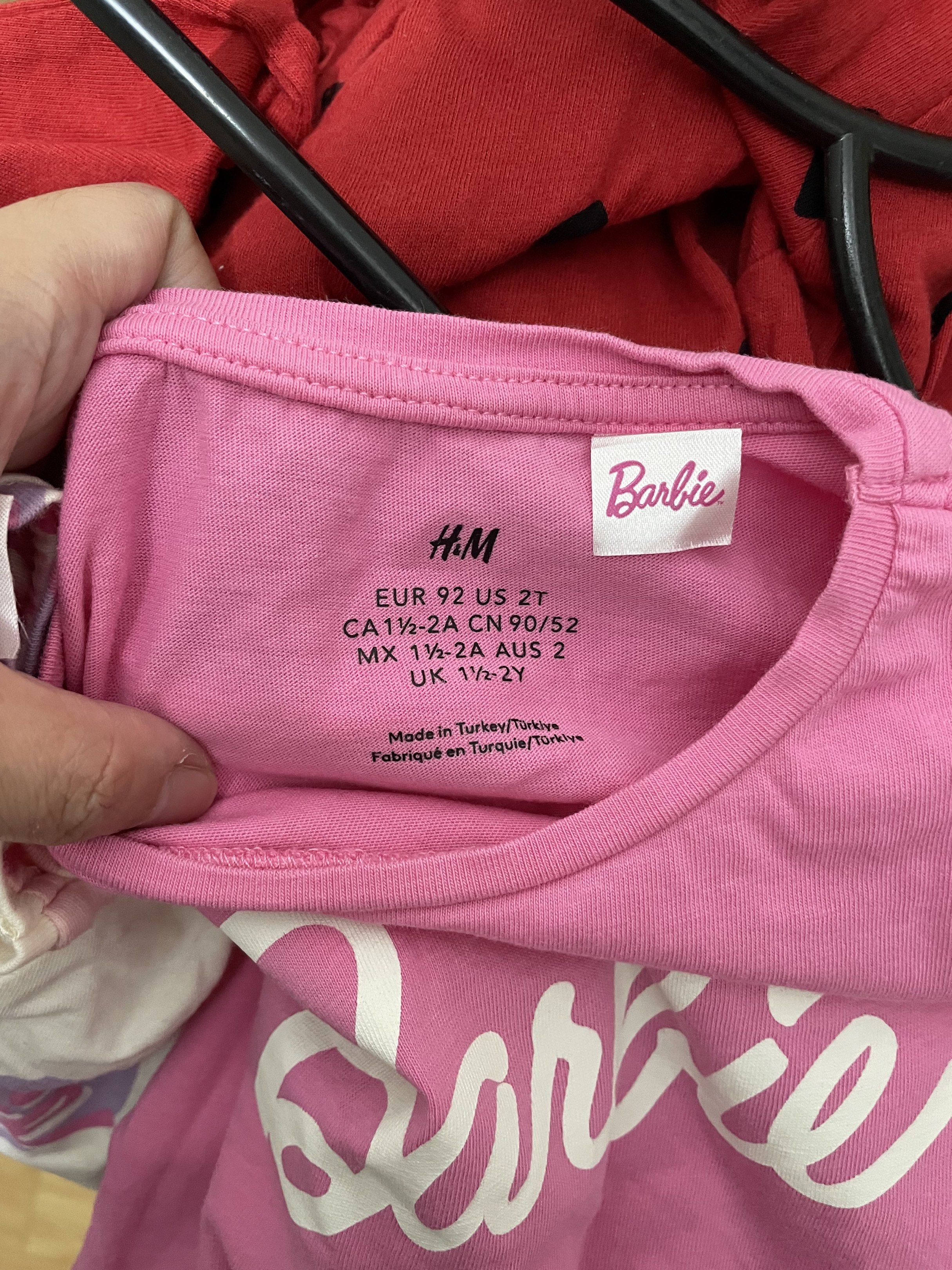 H&M Barbie Long Sleeve Tops (Category: Longsleeves) located in Manila. Submitted by eliab_closet (Listing ID 1418508403, Image 2). Description: - H&M Barbie Long Sleeve Tops - Includes: - Pink top with white Barbie logo (Size 2T) - Off-white top with heart and Barbie print - Made in Turkey.