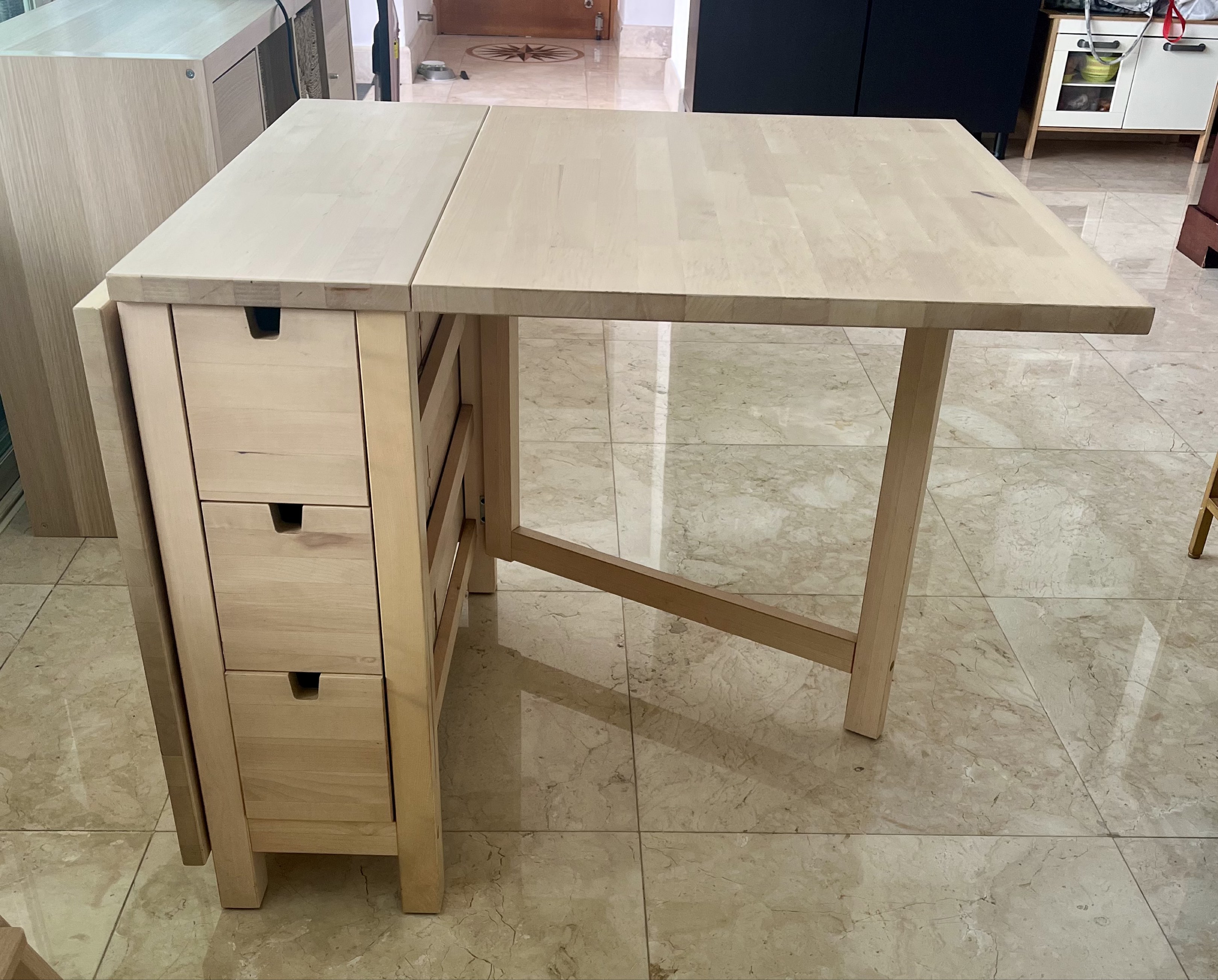 IKEA Norden Gateleg Table with Drawers, Furniture & Home Living ...