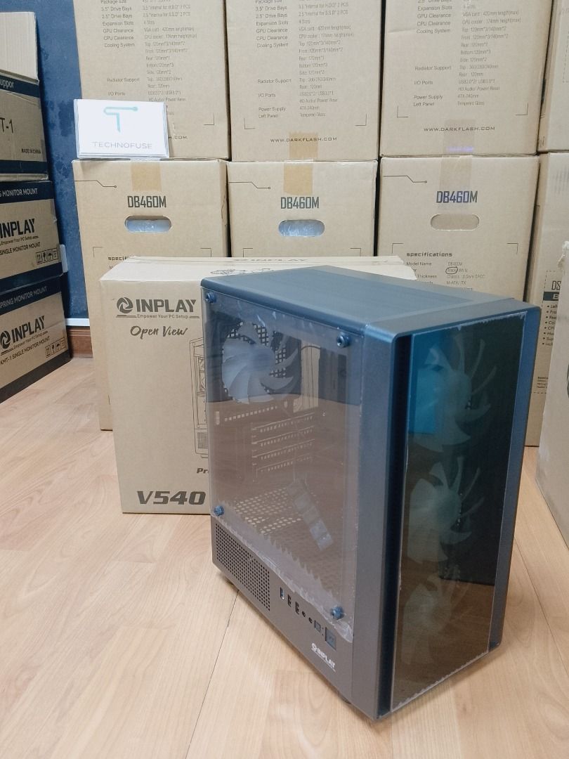Inplay Openview V540 Black mATX Front/Side Tempered Glass PC Case w/ 4 ...