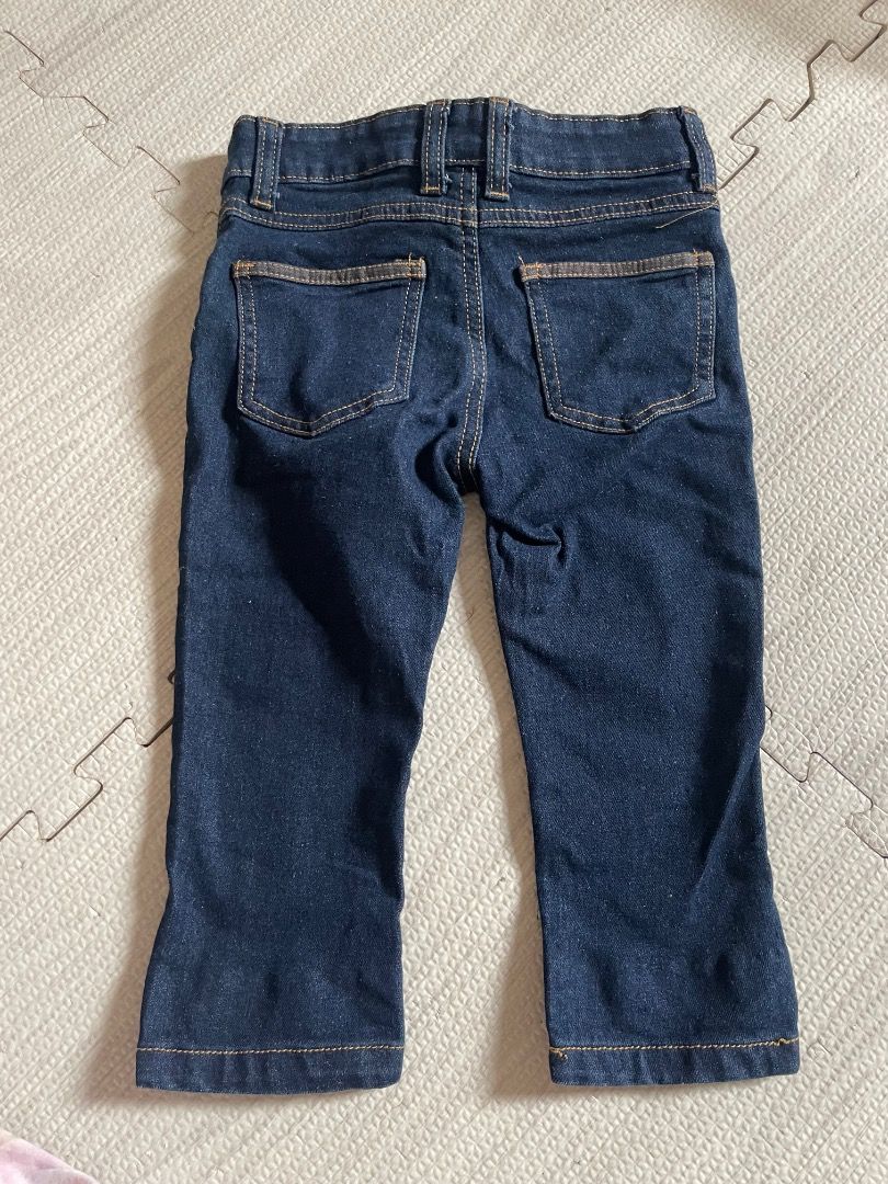 Justkids 18M Denim Jeans (Category: Babies & Kids Fashion) located in Casiguran. Submitted by roseromano (Listing ID 1418436339, Image 2). Description: - Justkids denim jeans - Size: 18 months - Classic five-pocket design - Button and zipper closure - Dark blue wash - Visible stitching details - Well-maintained condition.