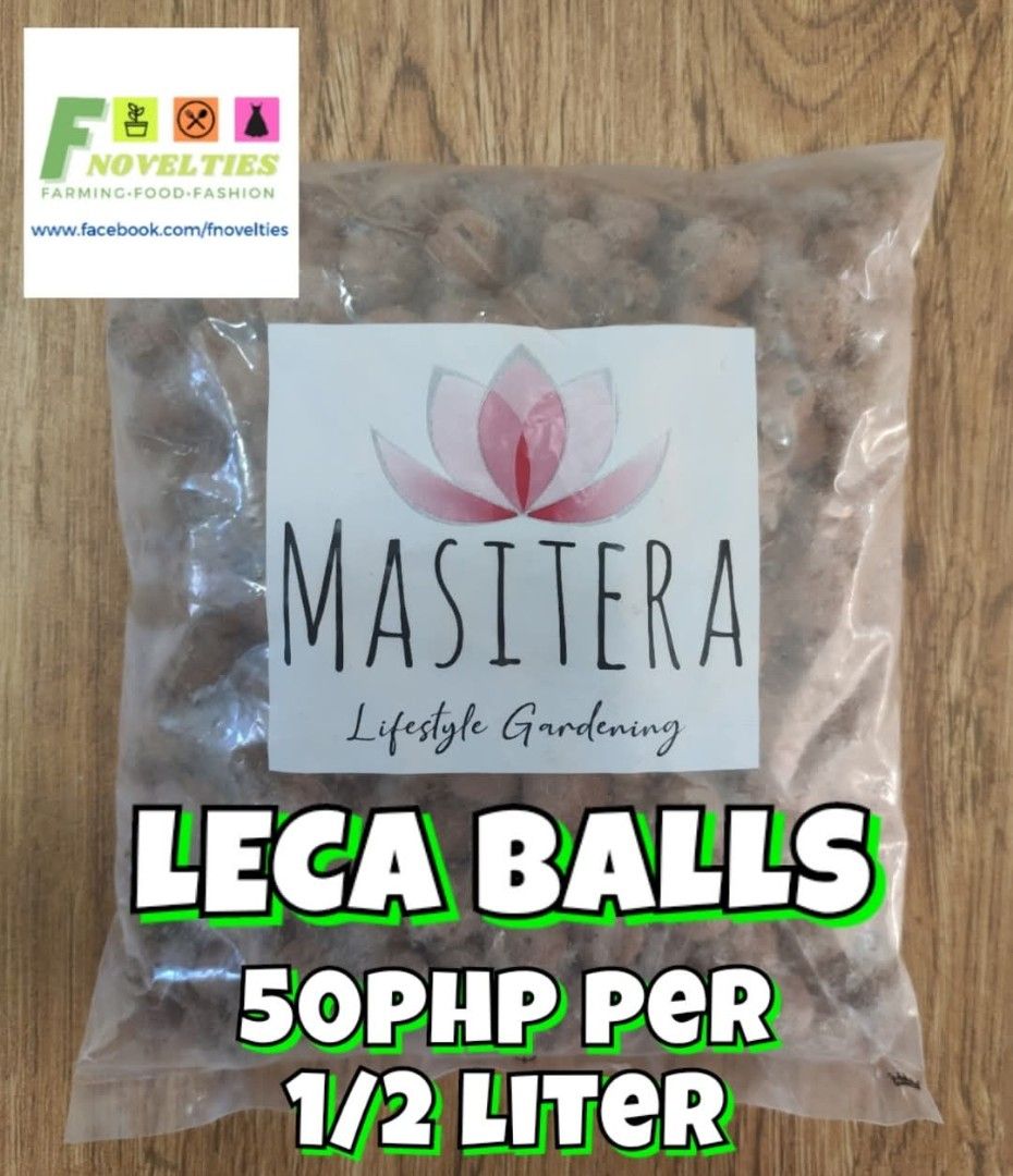 Leca Balls (Category: Soil & Fertilisers) located in Muntinlupa City. Submitted by fnovelties (Listing ID 1418427543, Image 1). Description: LECA balls, also known as "lightweight expanded clay aggregate," are made from clay, brick dust, and waste from the mineral albite.1 These little balls of clay are used in place of soil for houseplants and are commonly used in hydroponic gardening. They are beneficial to plants in that they help to retain wa