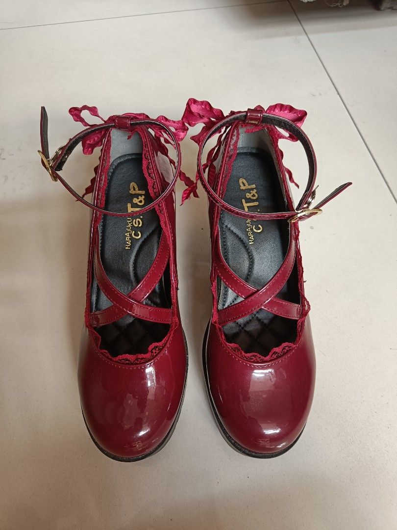 Maroon Lolita Platform Shoes (Category: Heels) located in Quezon City. Submitted by binctan (Listing ID 1418421963, Image 2). Description: Like new platform shoes Bought from Harajuku Japan Size 23.5 cm Heel height 10 cm.