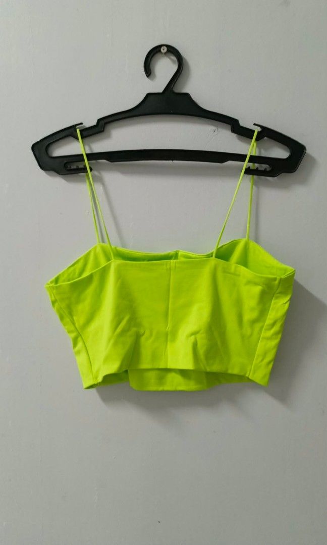Neon Green Crop Top (Category: Others Tops) located in Quezon City. Submitted by sheila0721 (Listing ID 1418464698, Image 2). Description: - Bright neon green crop top - Spaghetti straps - Square neckline - Lightweight fabric - Great for summer or layering 4pcs available fit to S-M.