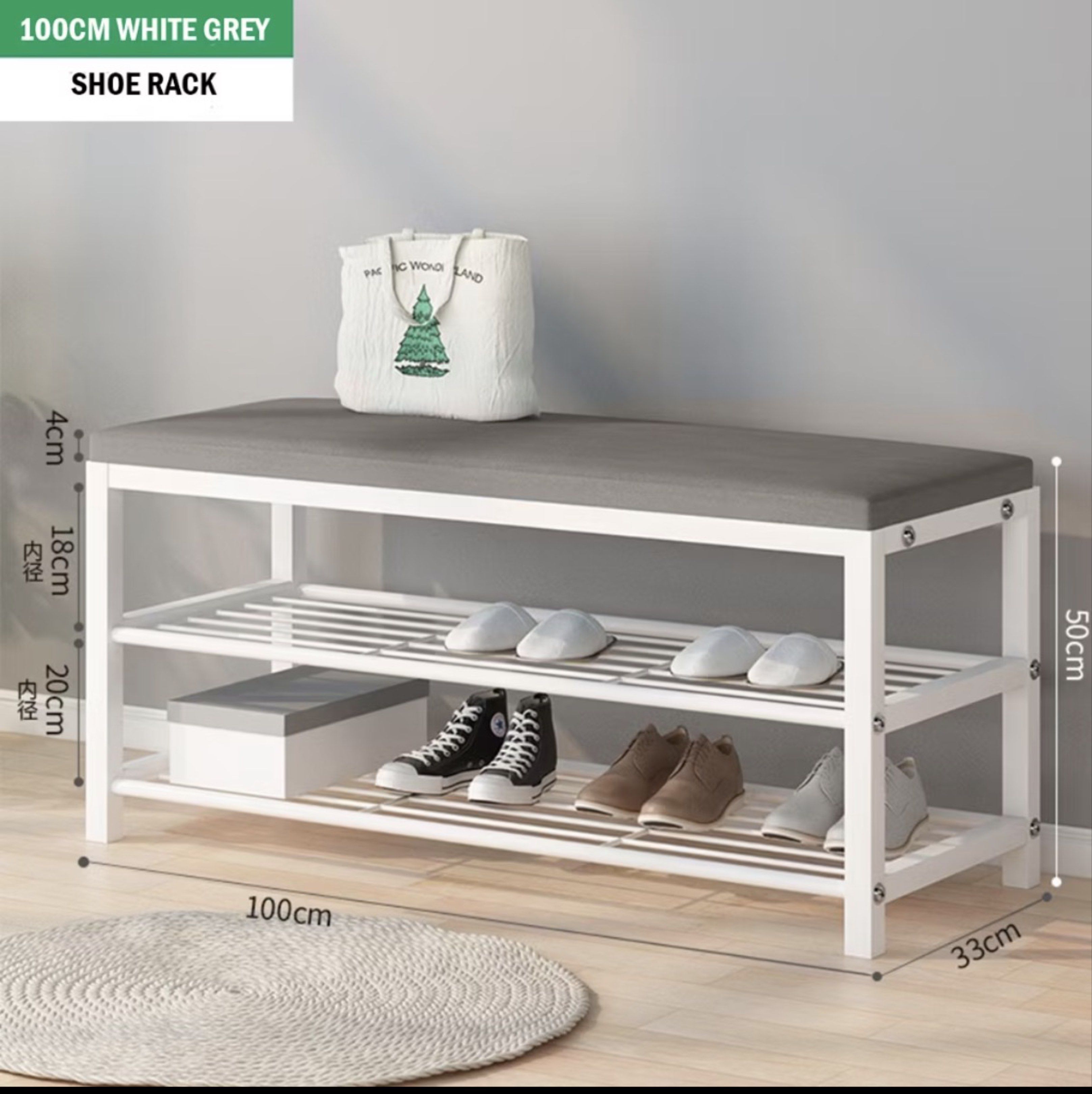 Nordic Minimalist Shoe Rack Bench with Cushion | 2-Tier Shoe Storage ...