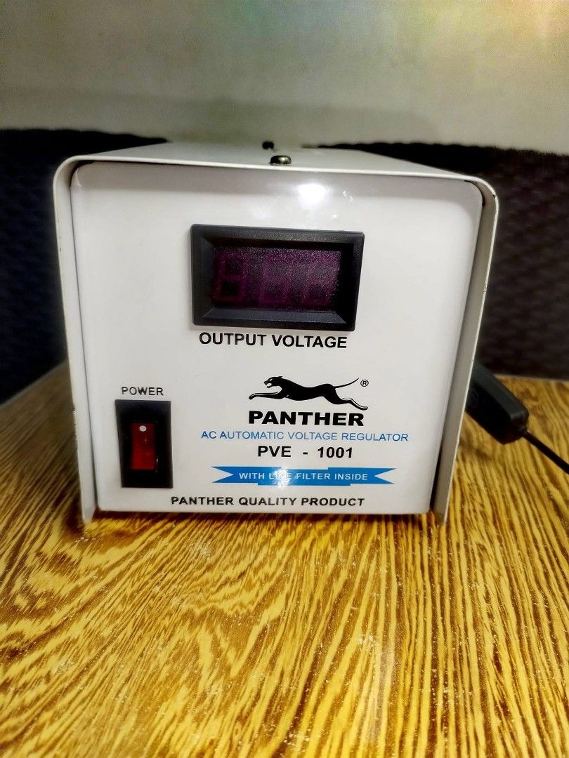 Panther PVE-1001 AC Automatic Voltage Regulator (Category: Electrical, Adaptors & Sockets) located in Manila. Submitted by mikemilesb70793 (Listing ID 1418451188, Image 1). Description: Categories: Automatic Voltage Regulator, Voltage Protection, PVE: Relay Type, Automatic Voltage Regulator, Appliance Protection PVE 1000 / PVE 1001: 1000W Relay Type AVR, Output 220V AC ₱1,800 Technical Specification Max. Capacity: 1000 Watts Input: 180V AC – 250V