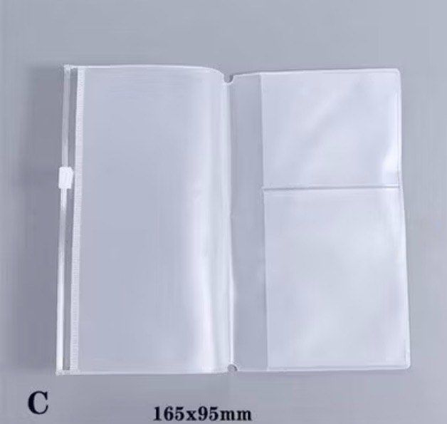 PVC Journal Insert (Personal Size/Traveller’s notebook) (Category: Accessory Holder, Box & Organizers) located in Manila. Submitted by sheineclutters (Listing ID 1418523329, Image 1). Description: PVC Insert for Pocket/Personal size/Traveller’s Journal Size dimensions: 165x95 mm 📌 4 pcs available! 📌 100 each only! (4 for only for 350) • has a zipper • with inner pocket sleeves • thick quality! Best for Trifold/Bifold journals! 🤍✨ rfs: ordered 