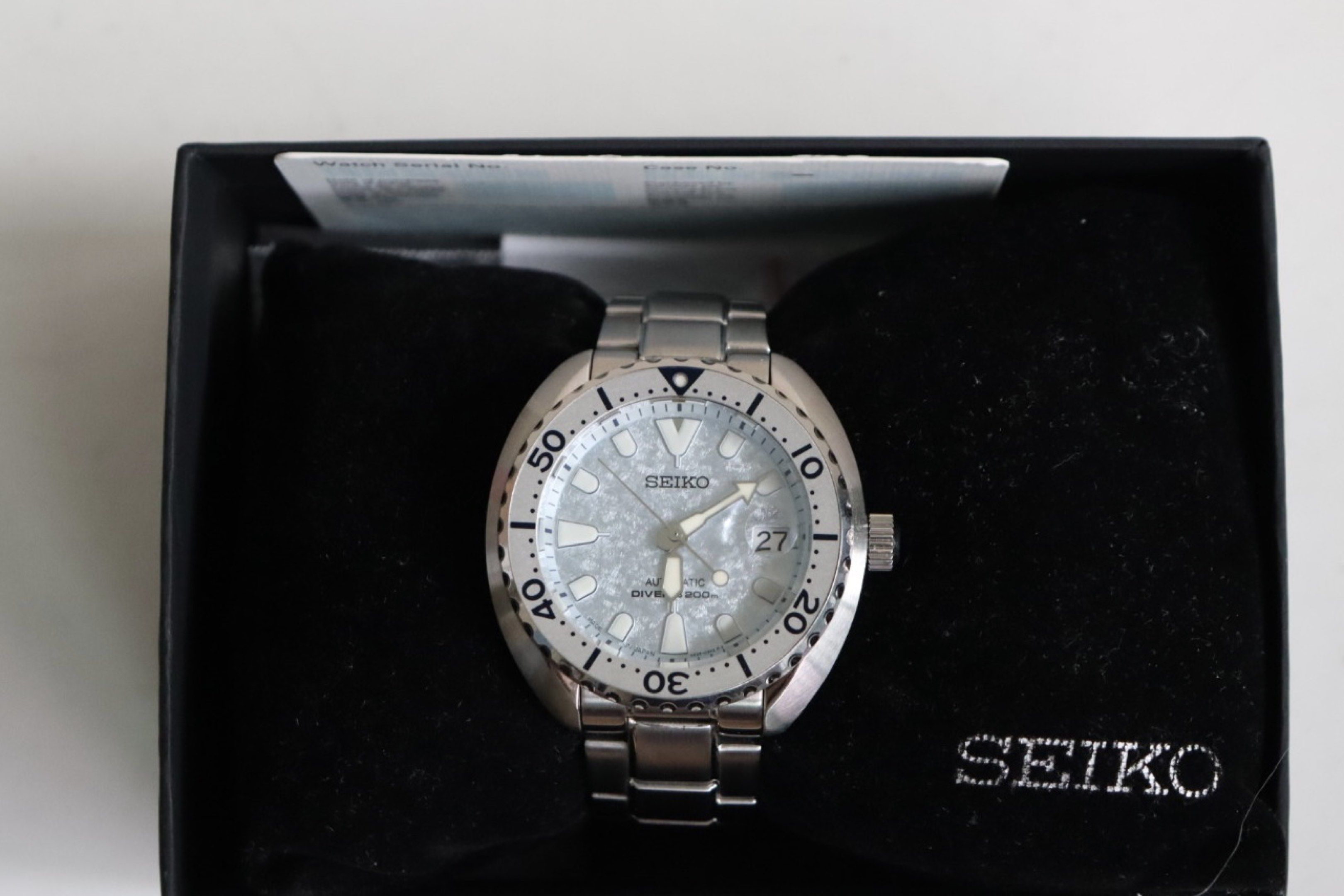 Seiko Mini Turtle Ice Frost SBDY109 (Category: Men's Watches) located in Quezon City. Submitted by declutterwithmeee02 (Listing ID 1418524009, Image 1). Description: Seiko Mini Turtle Ice Frost Reference: SBDY109 Good as New Complete Inclusions SRP: P43,000 .