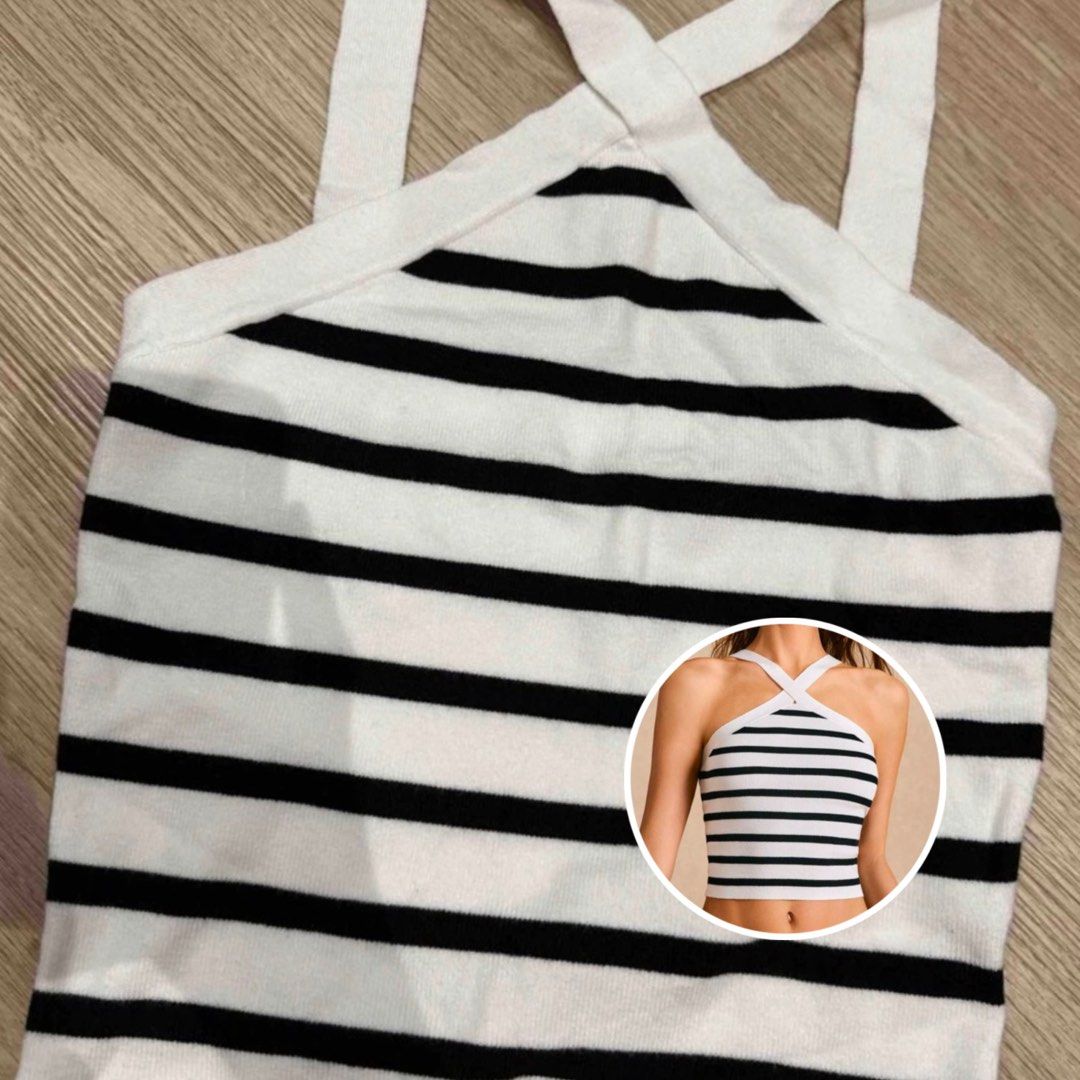 Shein Knit Striped Halter Top (Category: Sleeveless) located in Manila. Submitted by makeitminecj (Listing ID 1418521832, Image 1). Description: •BRAND NEW.