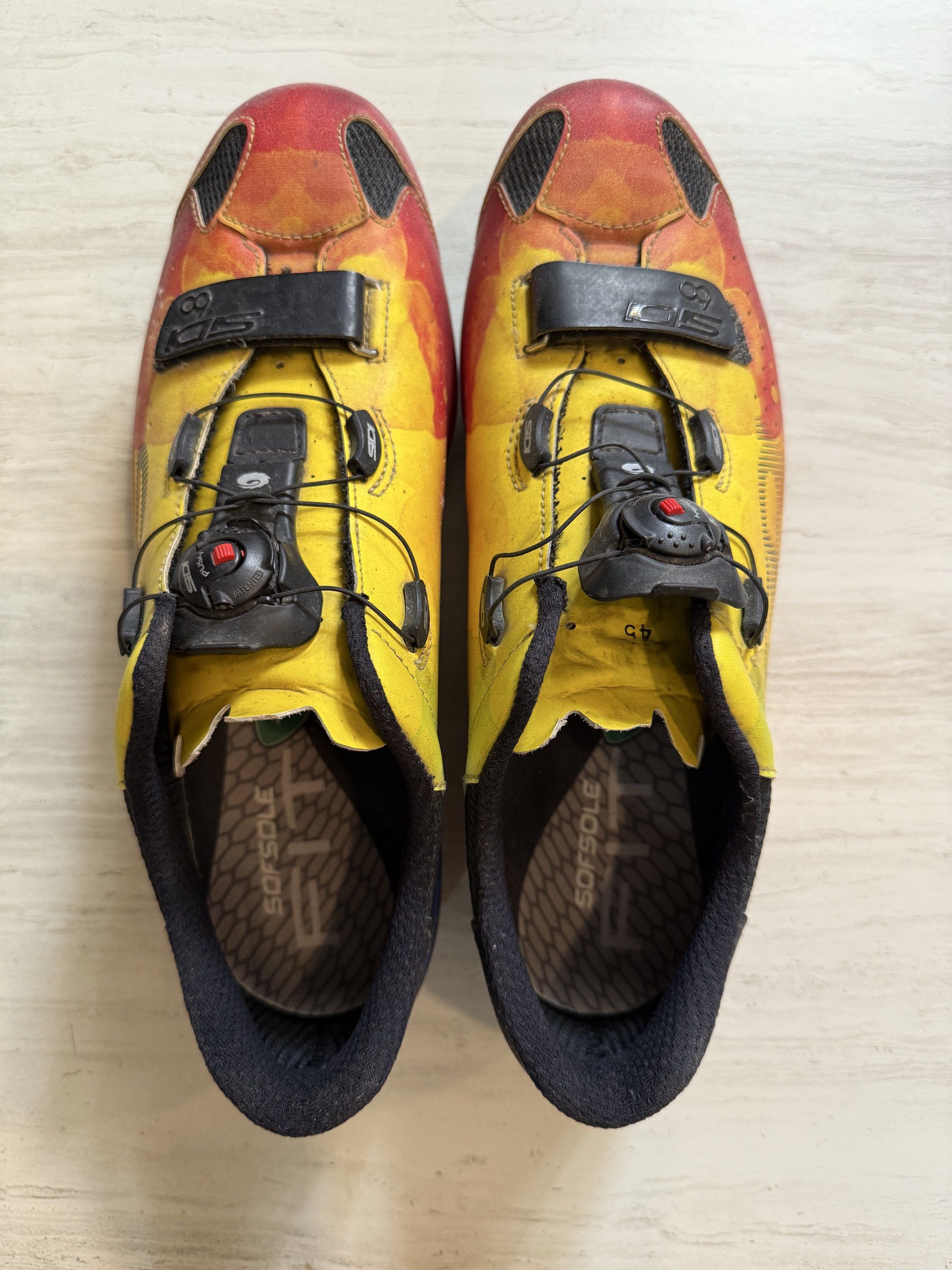 Sidi Cycling Shoes (Category: Bicycles) located in Bacolod City. Submitted by sunbird_collection (Listing ID 1418427274, Image 3). Description: Sidi Sixty Limited Edition Cycling Road Shoes upgraded to sofsole shoe inserts for added comfort. Size 45. true to size One of the best brands for performance Italian cycling shoes. .
