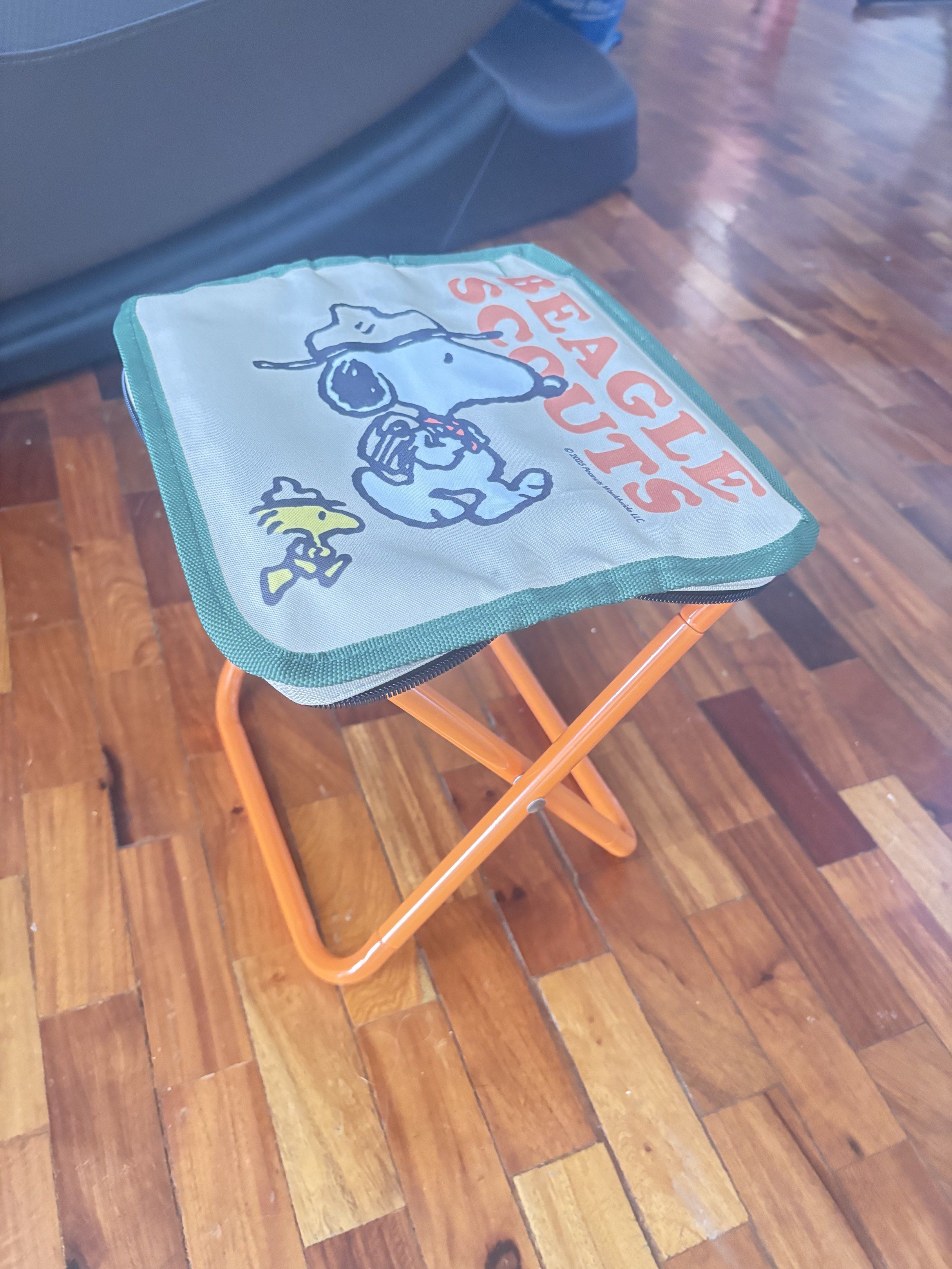 Snoopy foldable chair / stool (Category: Hiking & Camping) located in Calamba. Submitted by cur8d (Listing ID 1418434026, Image 1). Description: *Lightweight (approx.) 450g! Easy to carry around *Adults can also sit comfortably! Designed to withstand a load of approximately 80 kg *Easy to assemble! 5 pcs available ● It's compact and portable, making it very convenient when you just want to sit down for a bit at an outdoor event! .
