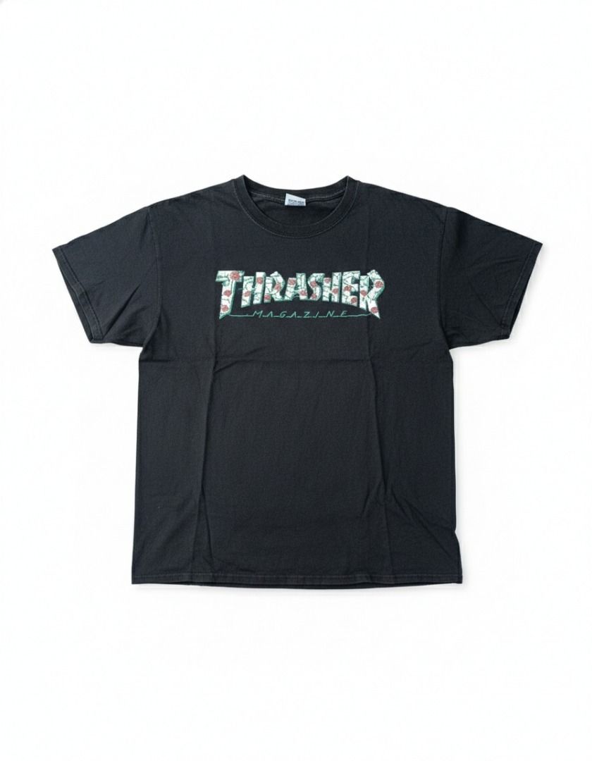 Thrasher floral logo (black) (Category: Tshirts & Polo Shirts ) located in Manila. Submitted by fromsiah (Listing ID 1418505227, Image 1). Description: Pre-owned Thrasher floral logo shirt (black) SIZE: fits Small to Medium DIMENSIONS: Width - 21in Length - 27.5in CONDITION: 8/10 Color may vary due to lighting.